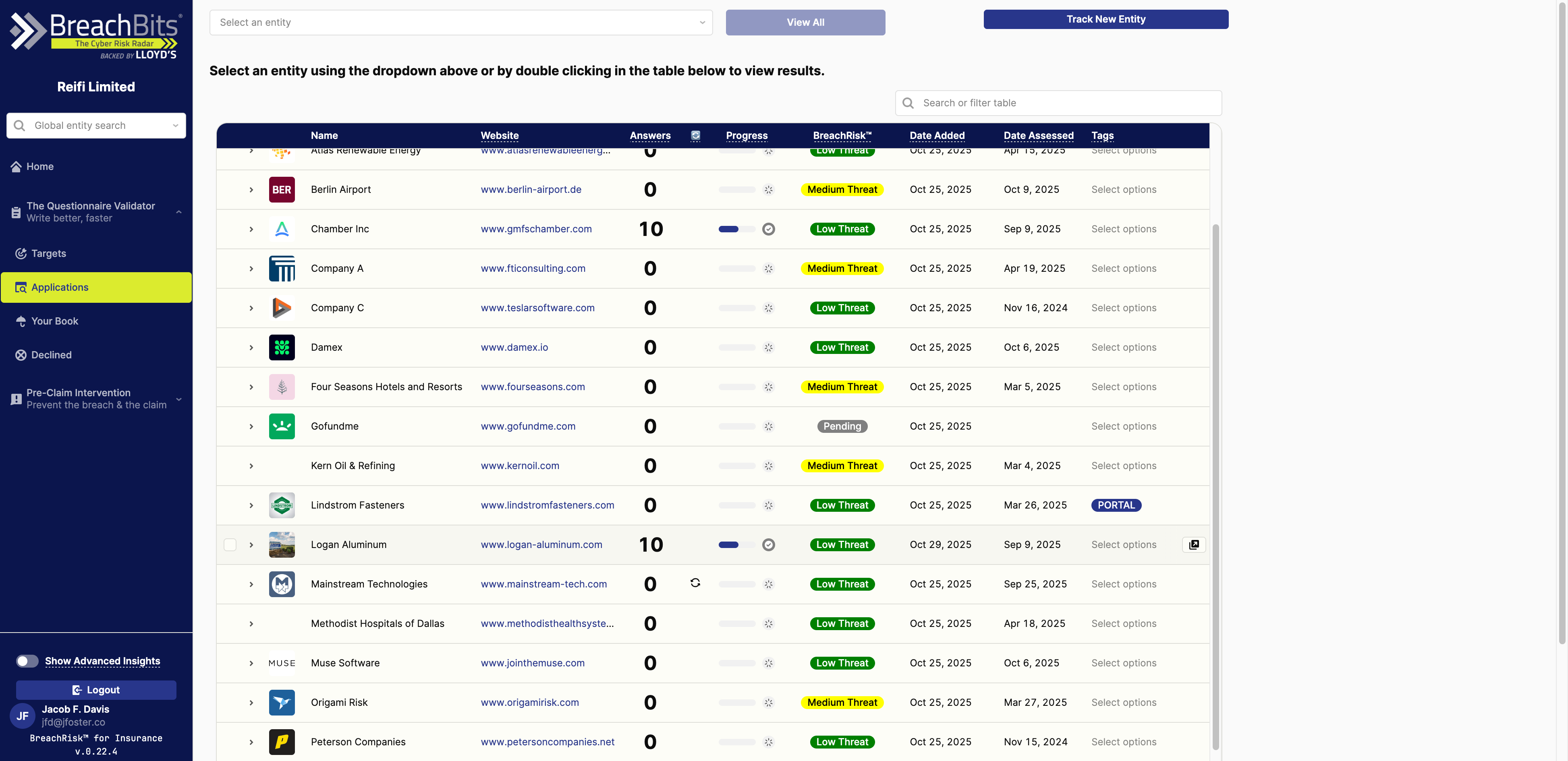 Double click to select an entity and view results.