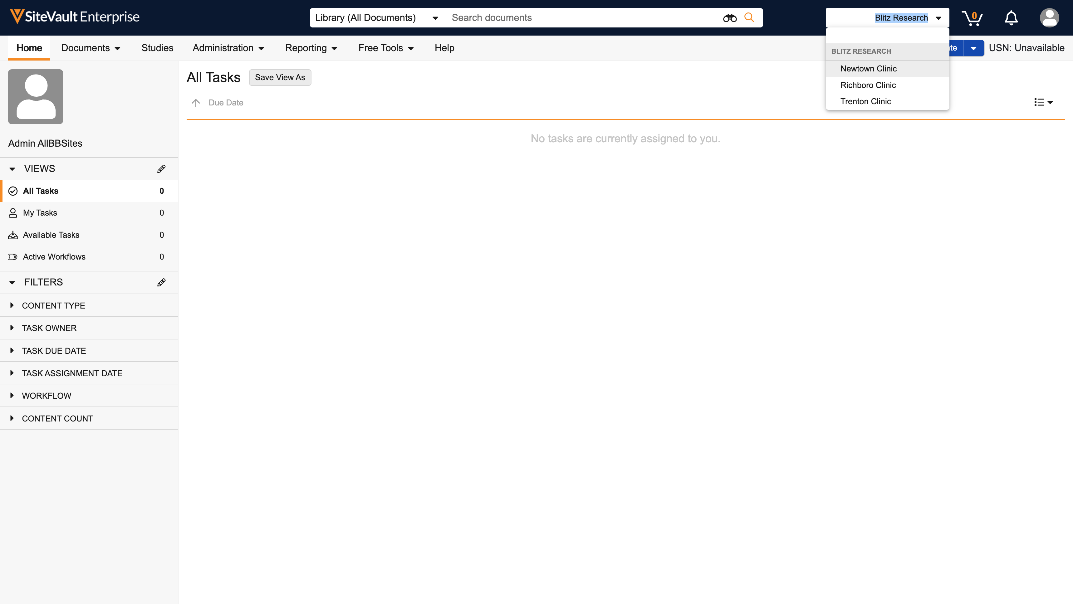 By using the **Vault Selector** you can navigate between Sites within your Organization.

When working in **SiteVault**, ensure the correct context is selected in the **Vault Selector** to avoid uploading documents to the wrong **Site**.