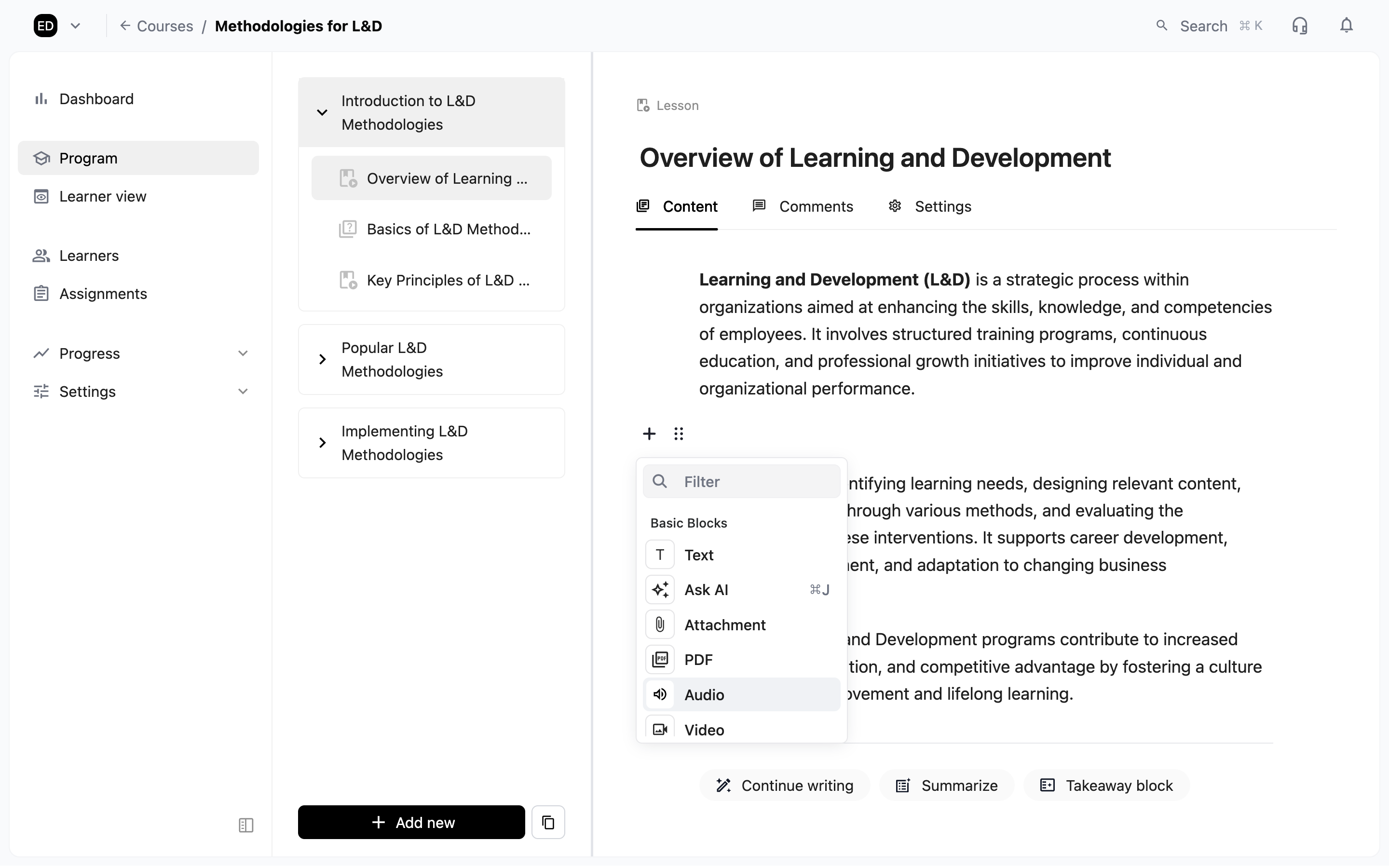 Click Video to seamlessly insert multimedia into your lesson.