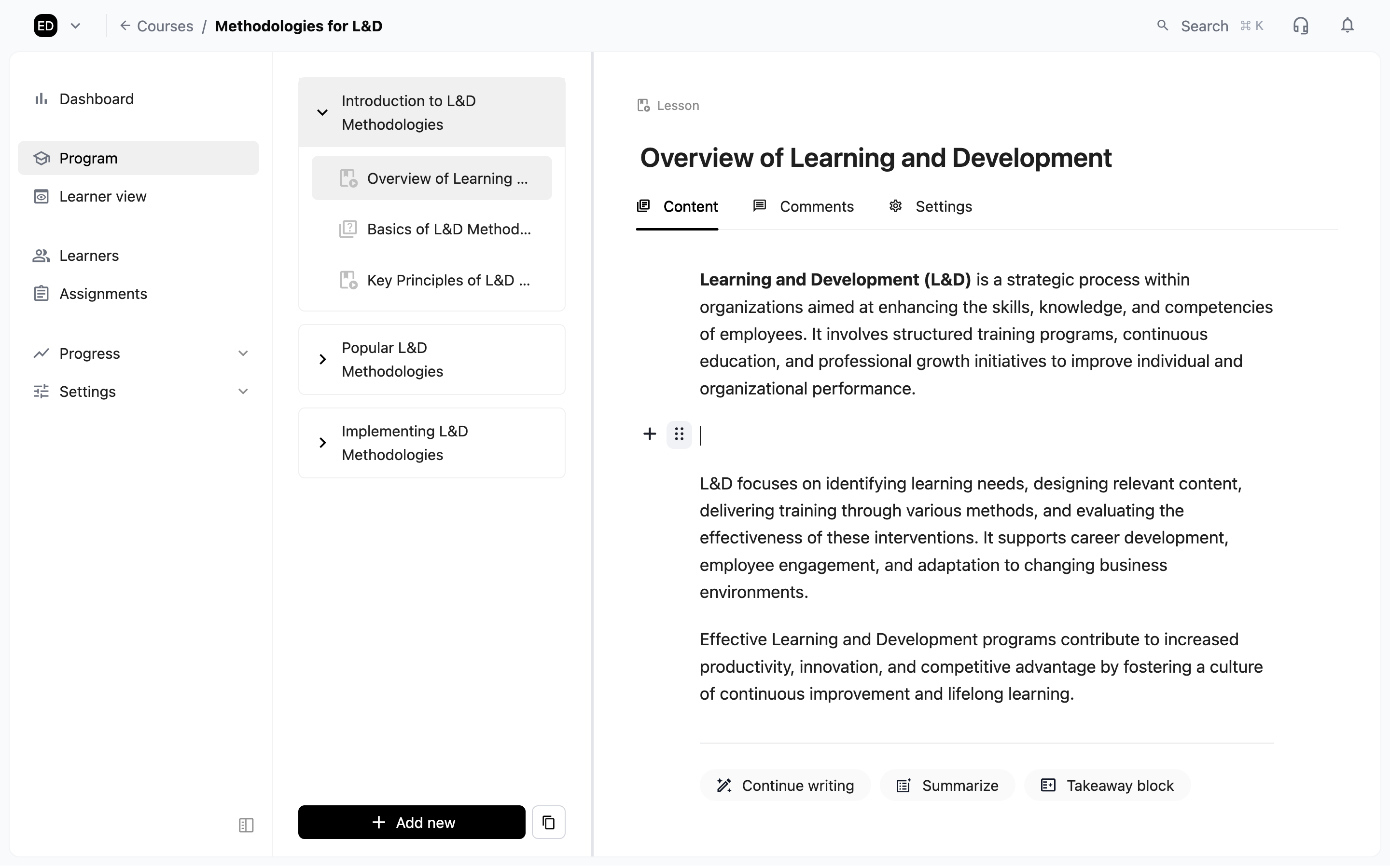 Select the content builder (+) to add engaging video content.