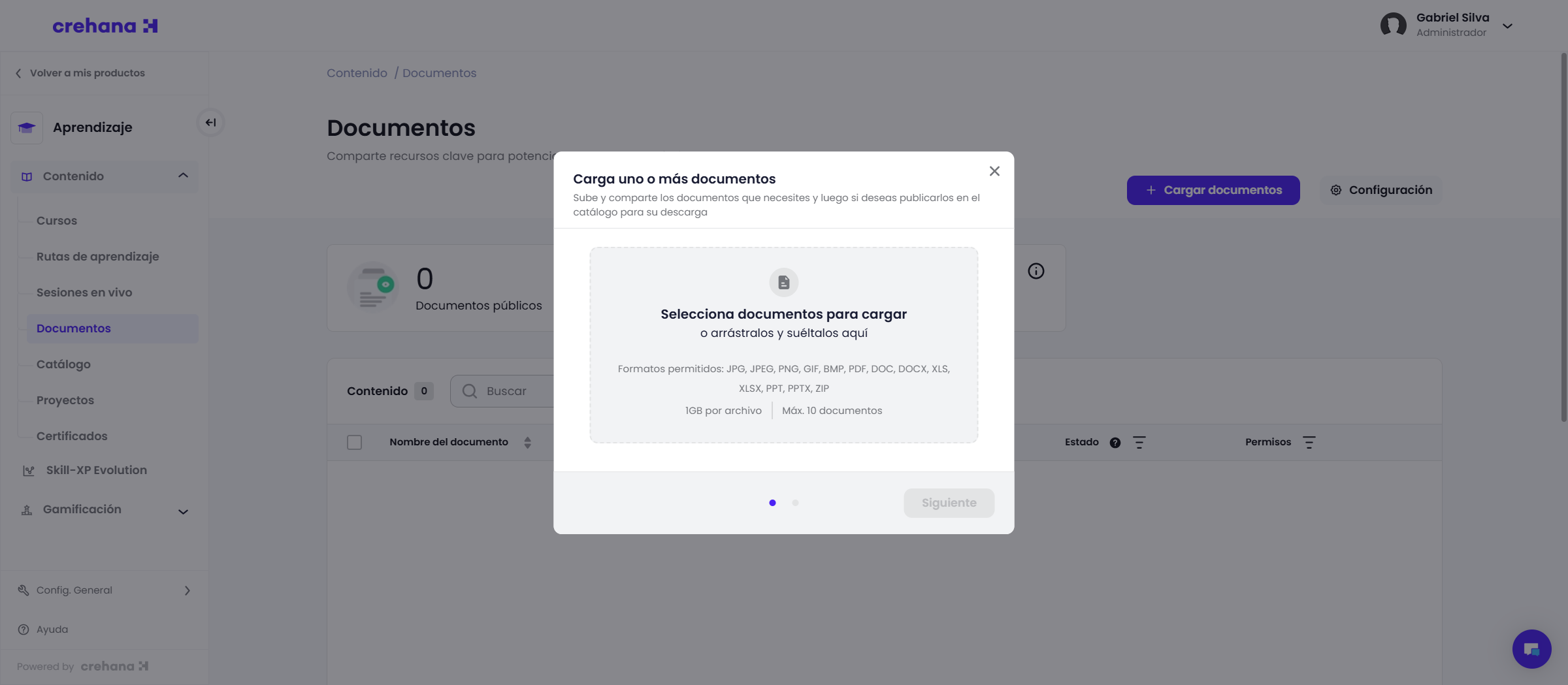 Seleccione los documentos que desea cargar haciendo clic en **Seleccionar documentos para cargar**.