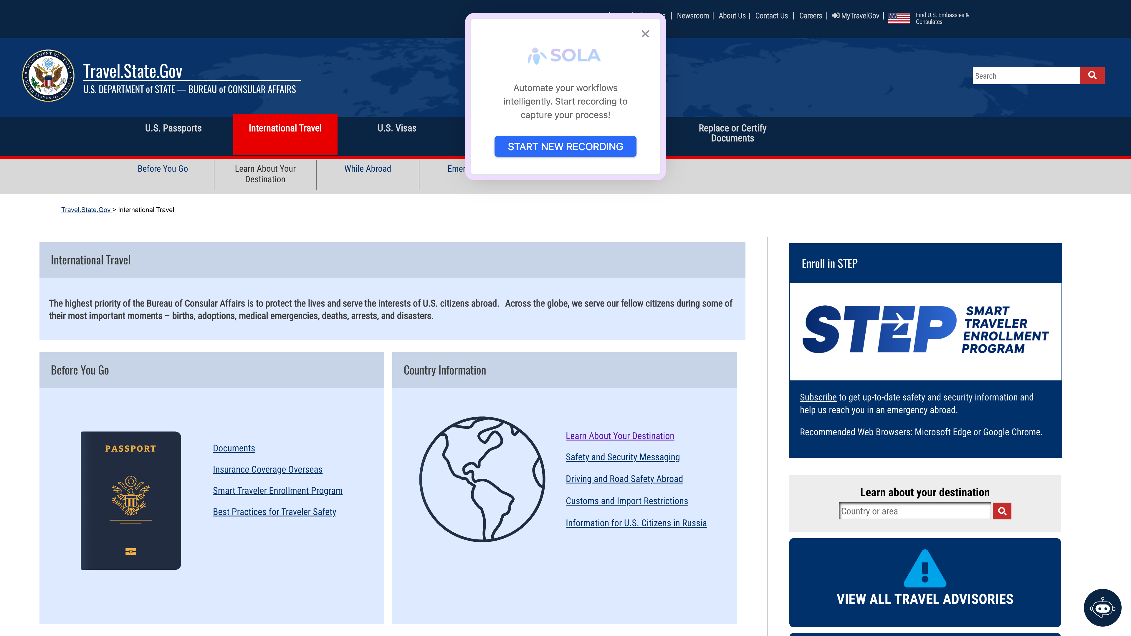 Start recording your workflow via the Sola extension