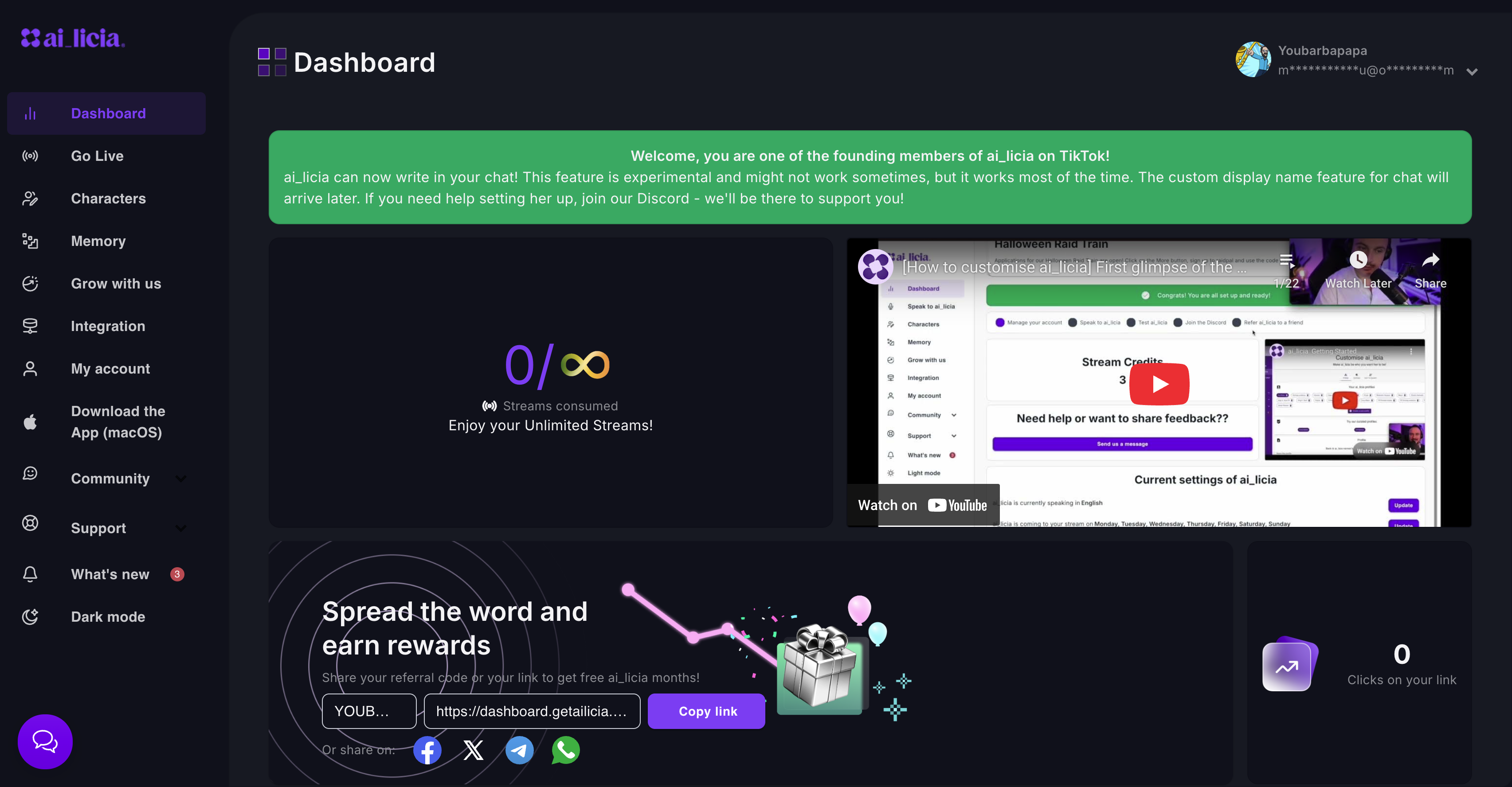 Open the Go Live dashboard to explore live streaming features.