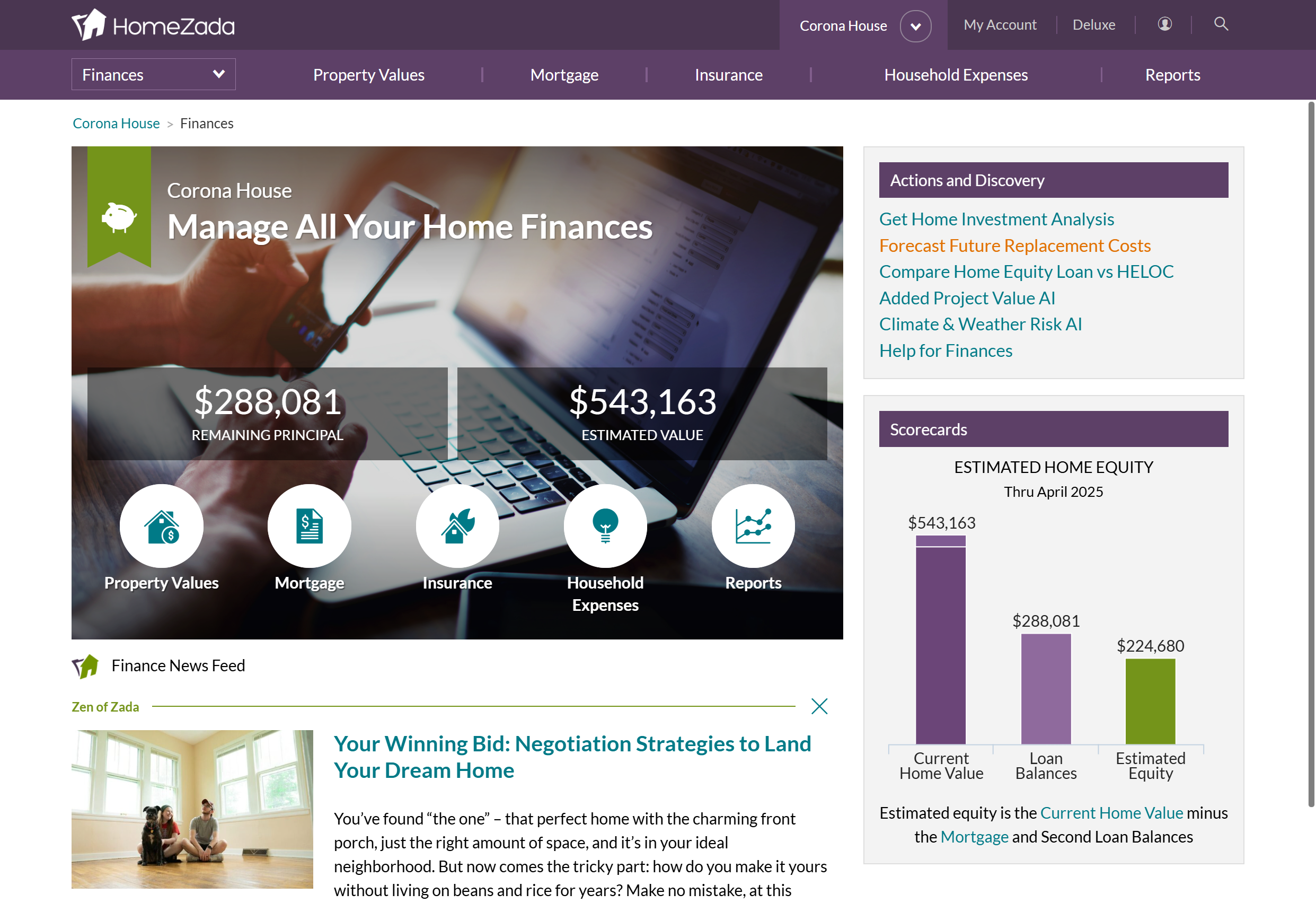 Actions and Discovery has pre-defined Homeowner AI. A single click initiates the analysis.