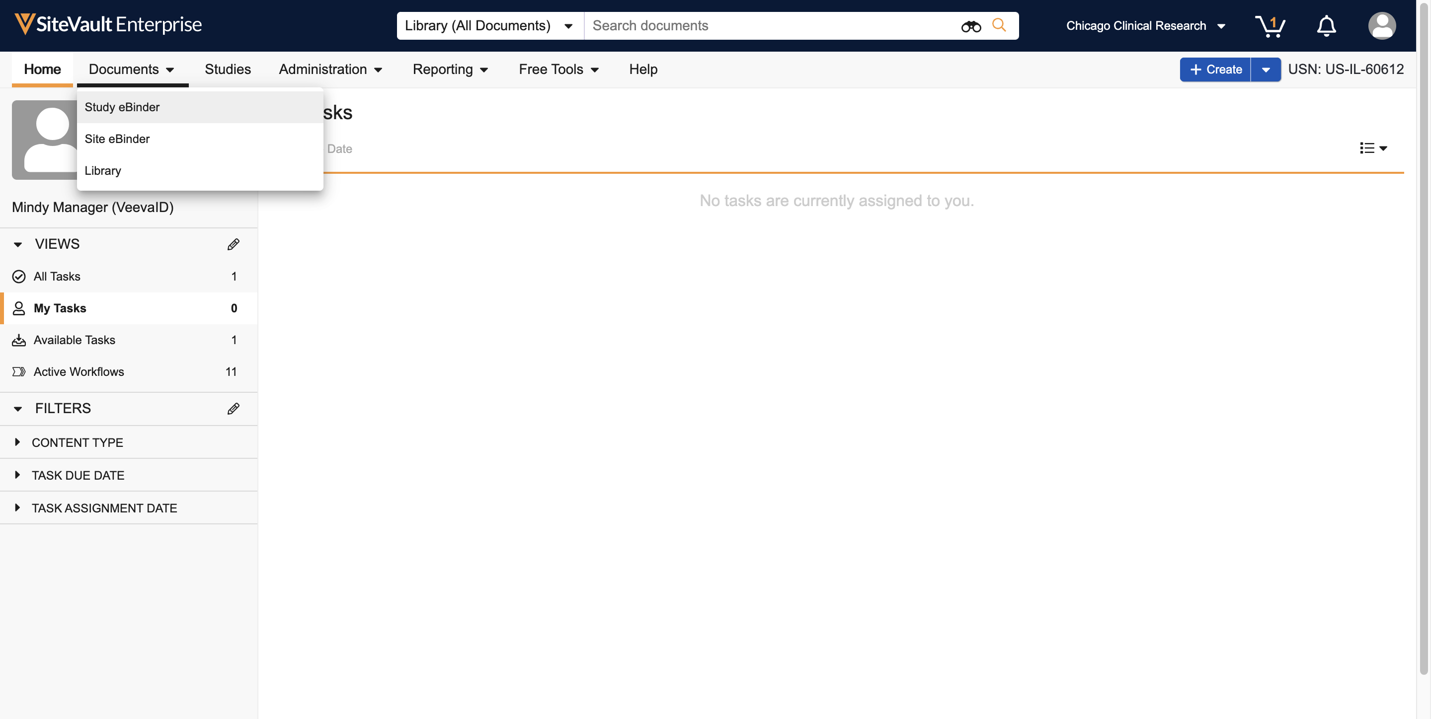 Navigate to 
**Documents > Study eBinder**