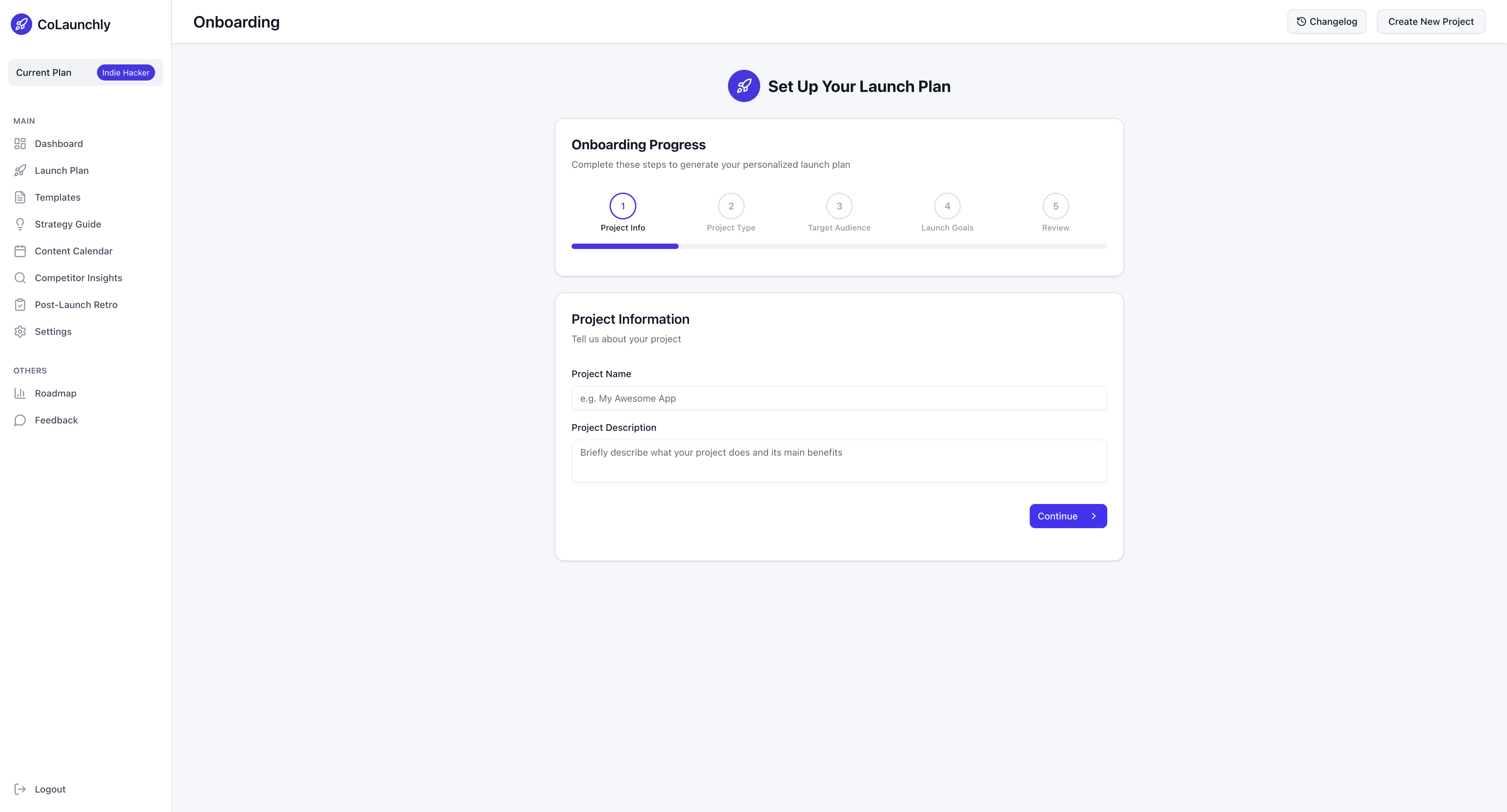 Enter a memorable project name to set the stage for your successful launch plan.