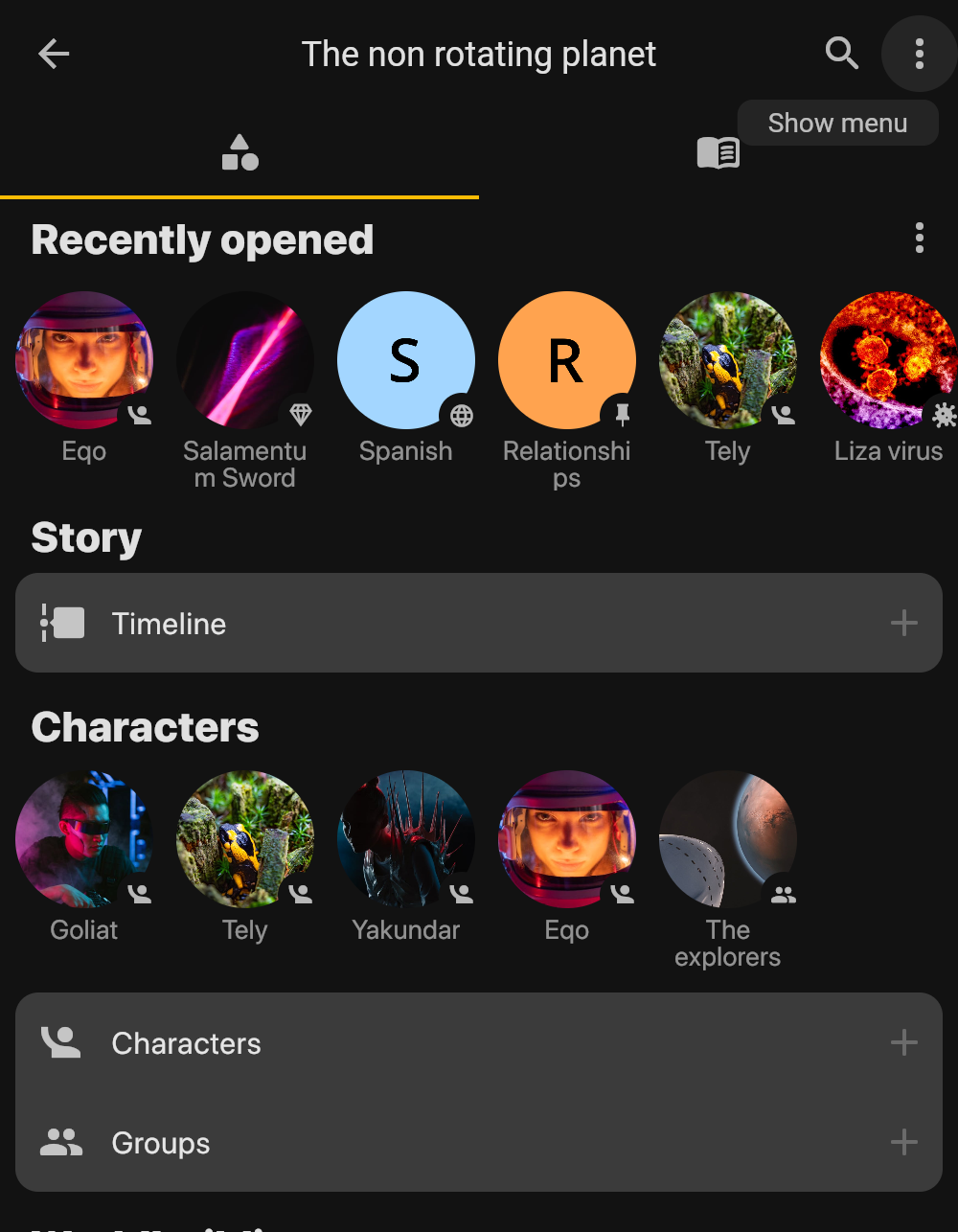 You can find the table tools in Settings under Story Elements.
