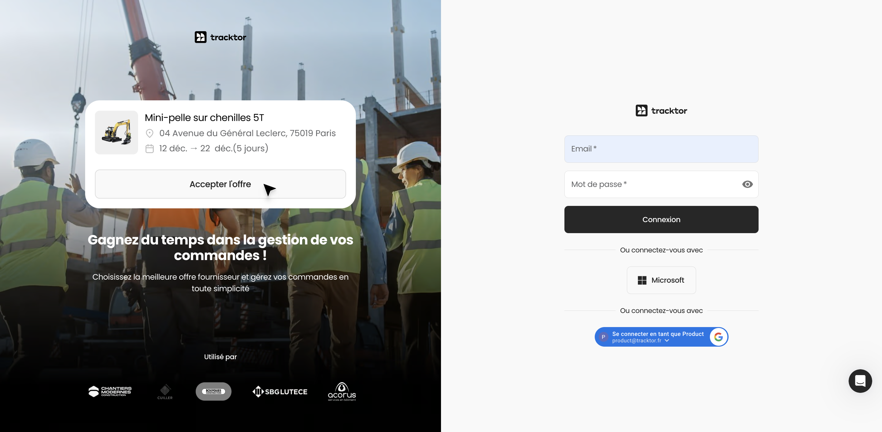 Envoyez nous un message pour créer votre compte Tracktor.
