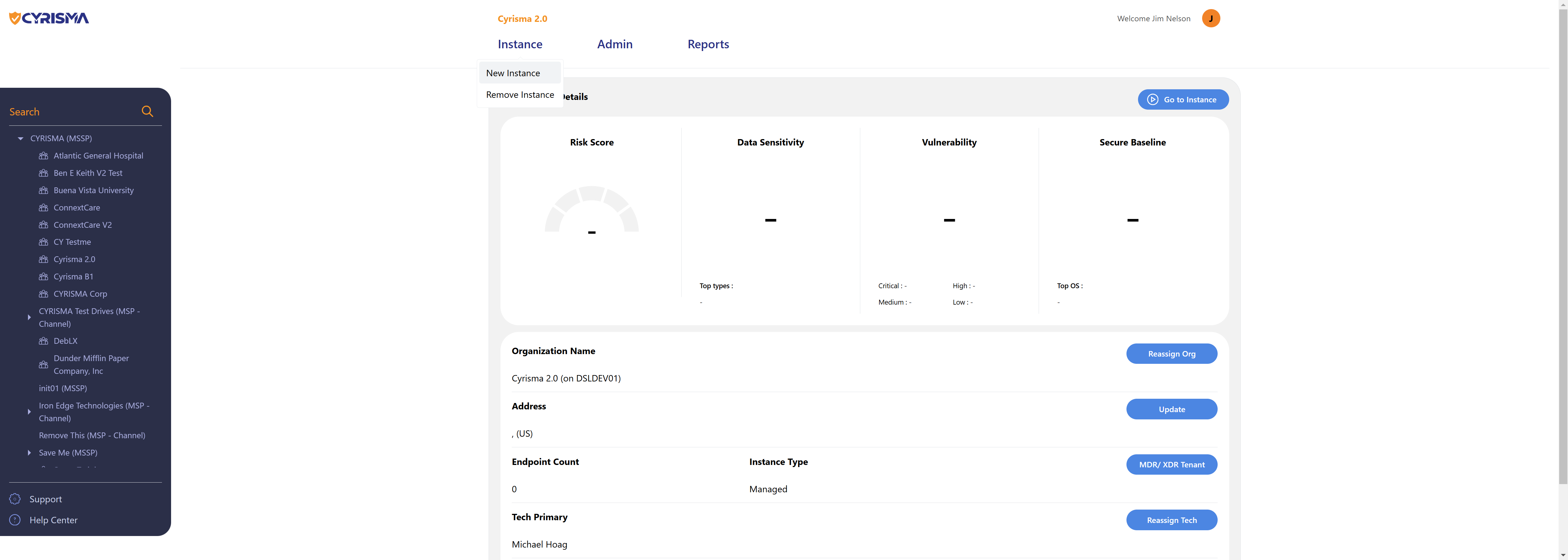 To create a new client instance, click on Instance and then New Instance.