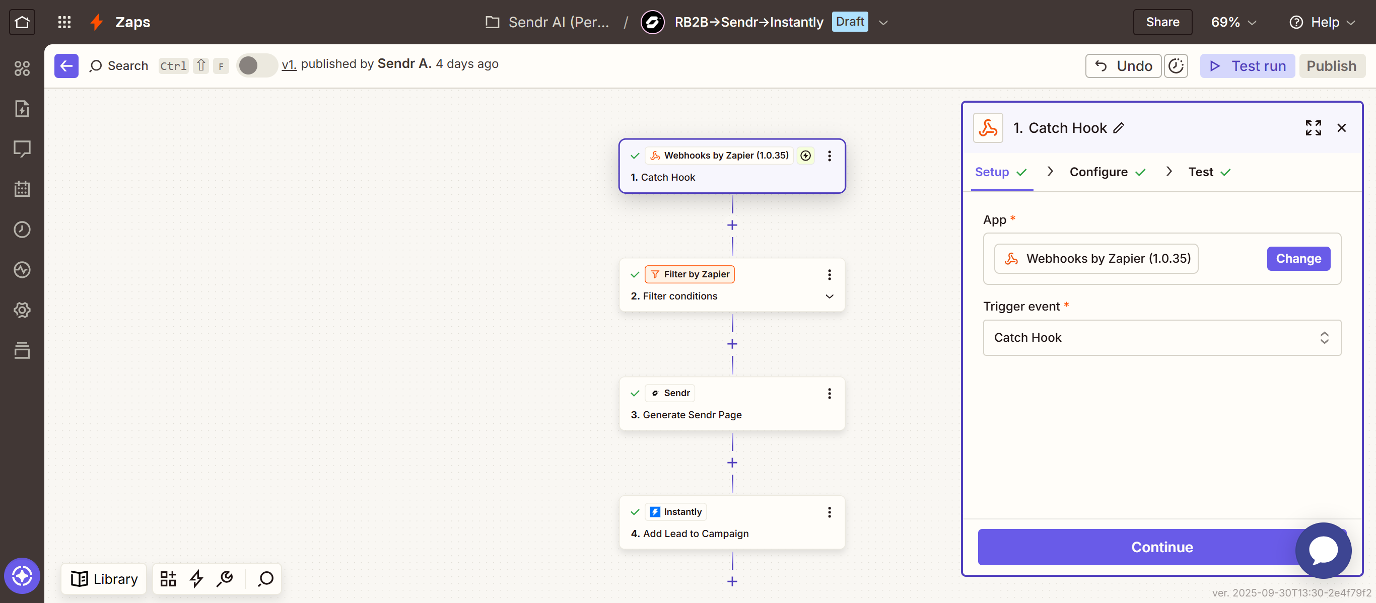 Select Catch Hook as the trigger event, this ensures you get live visitors data into Zapier