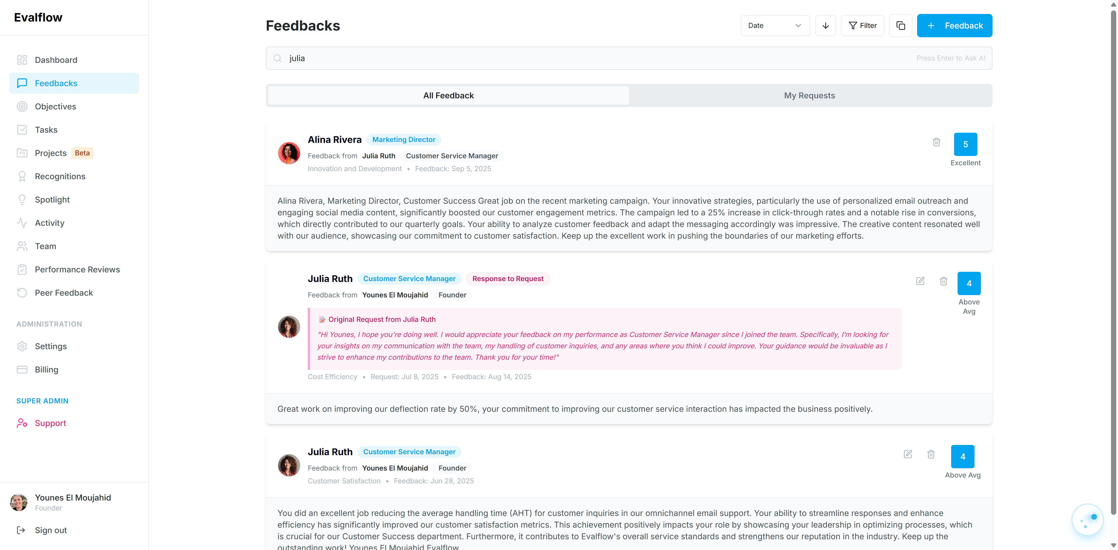 Click the chat icon to instantly connect with the EvalFlow AI Assistant for support and helpful insights.