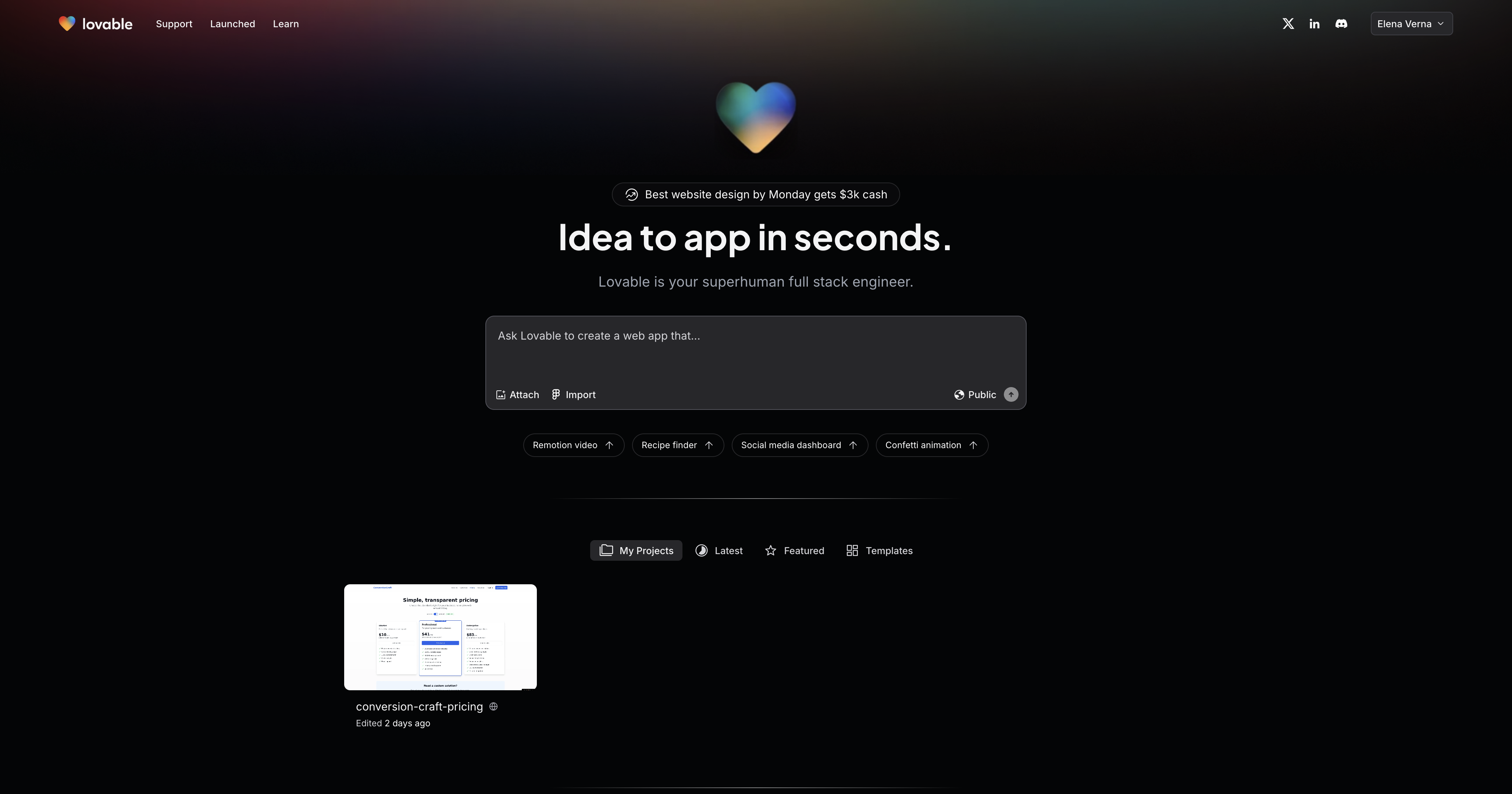 Enter your app idea to start creating your web app with Lovable. Be creative and specific about what you want!