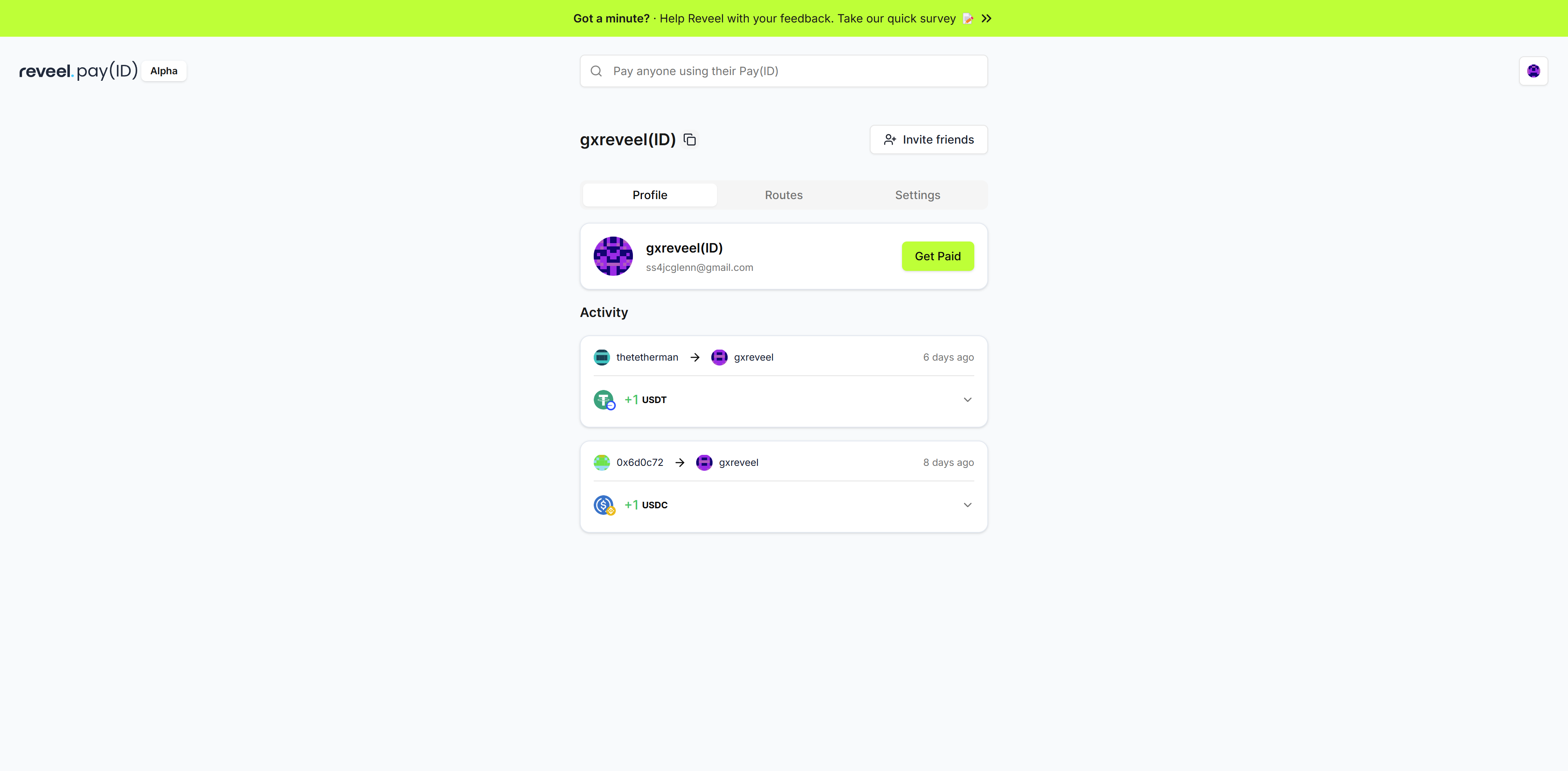 Enter or paste the **Pay(ID)** you want to send money in this search field.