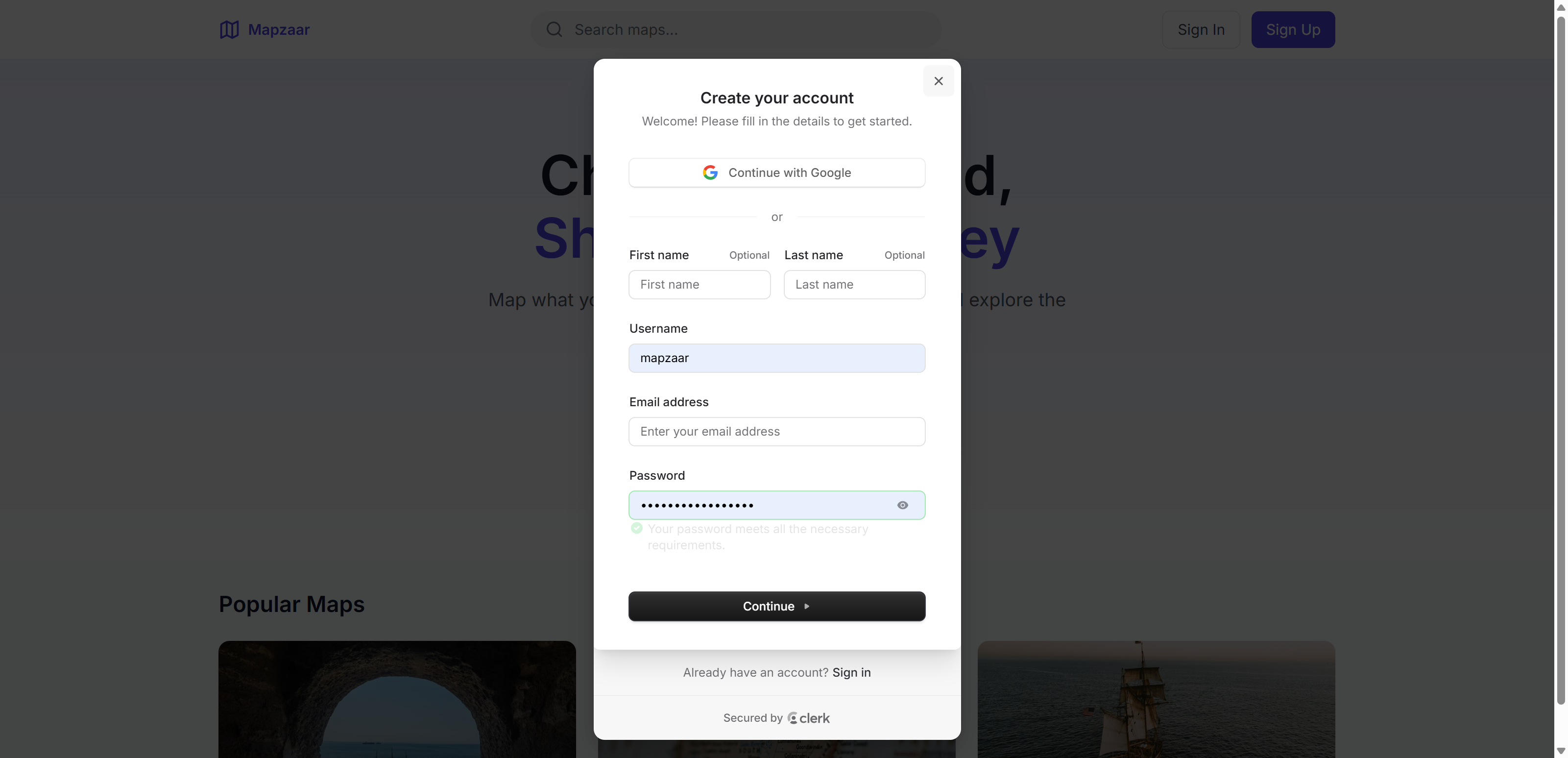 You can close the sign-up form if you already have an account or want to browse first.