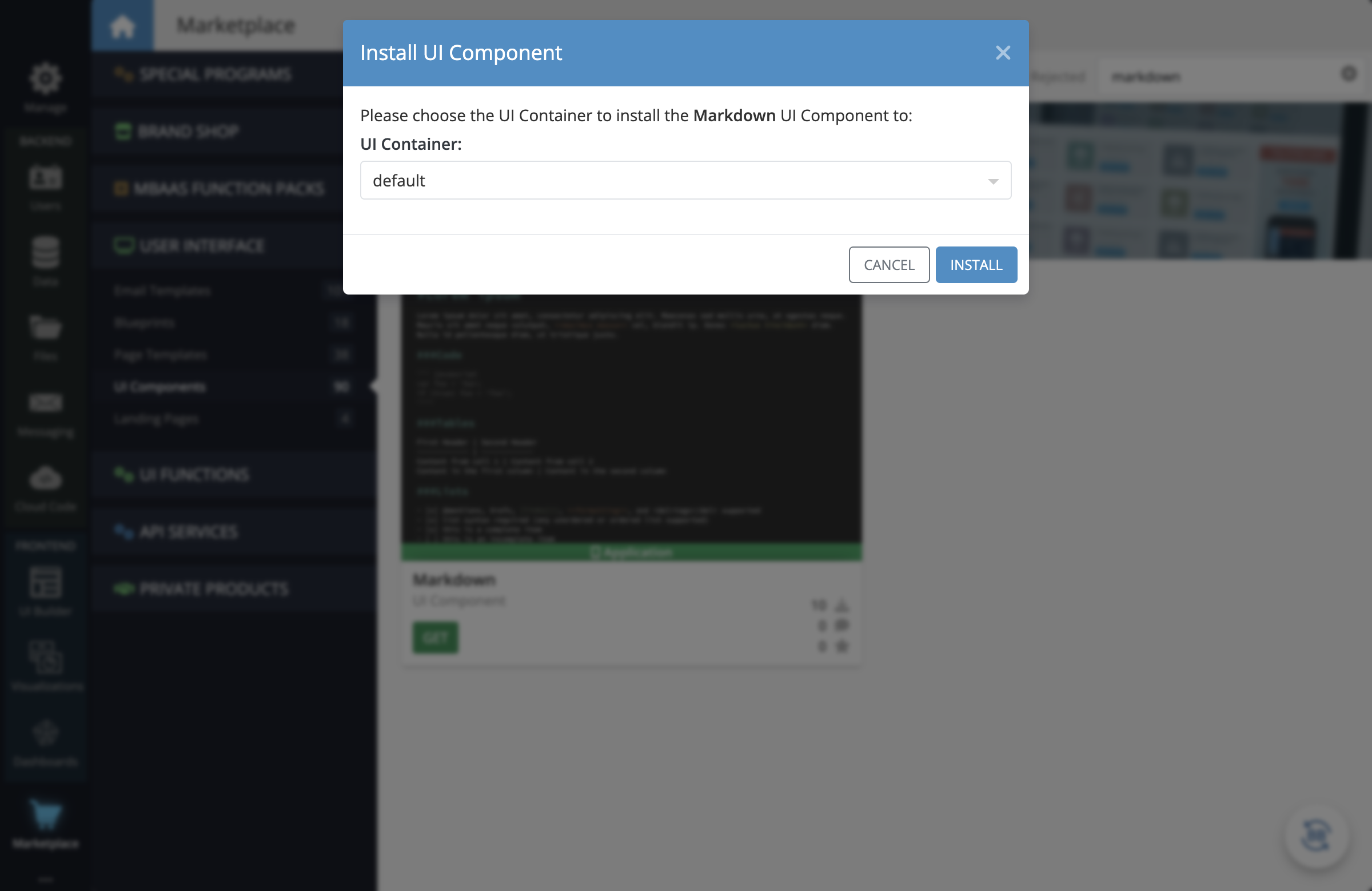 Install the component to the UI Container of your choice