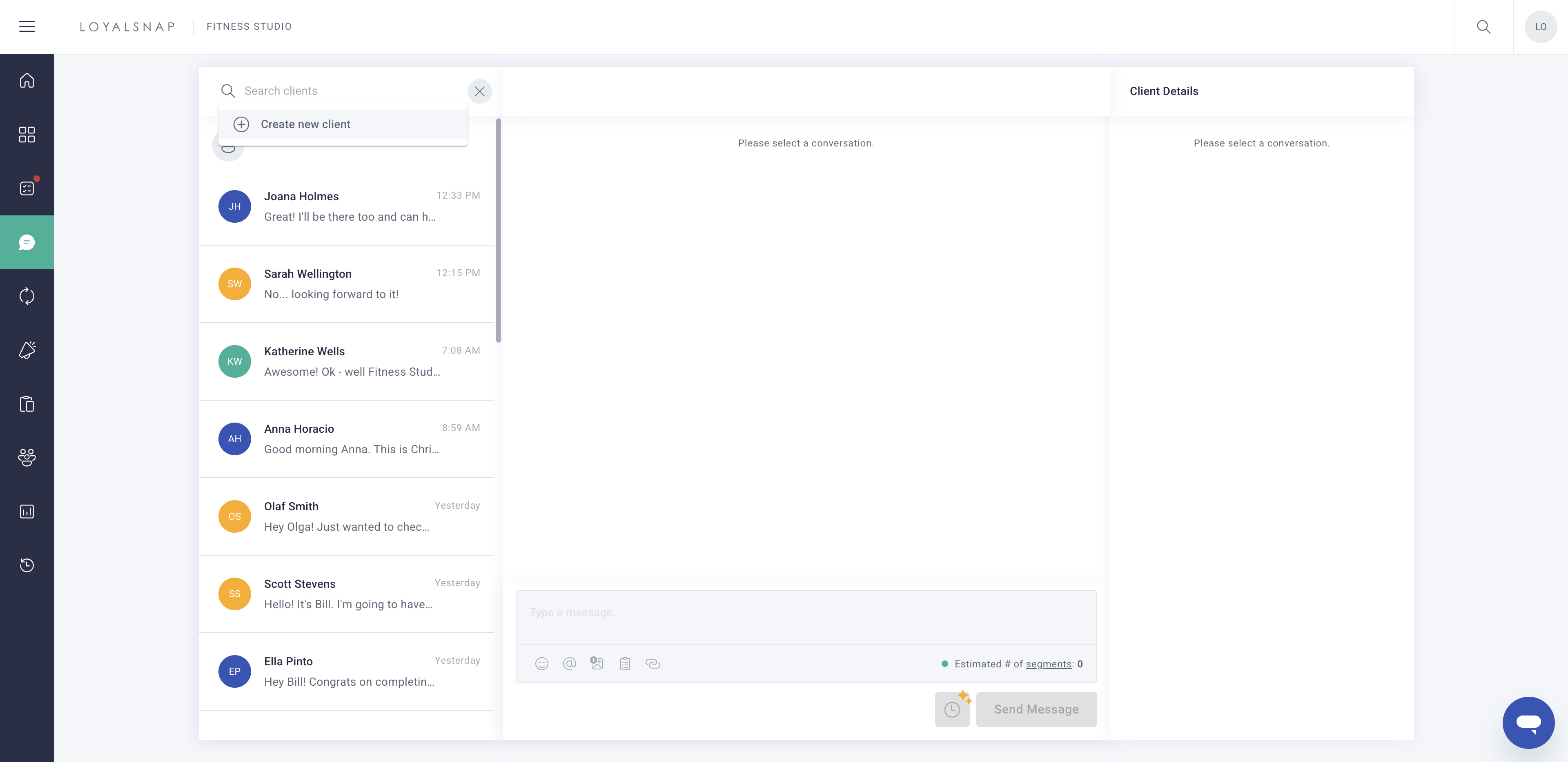 From here, you can search for an existing client or create a new one as needed.