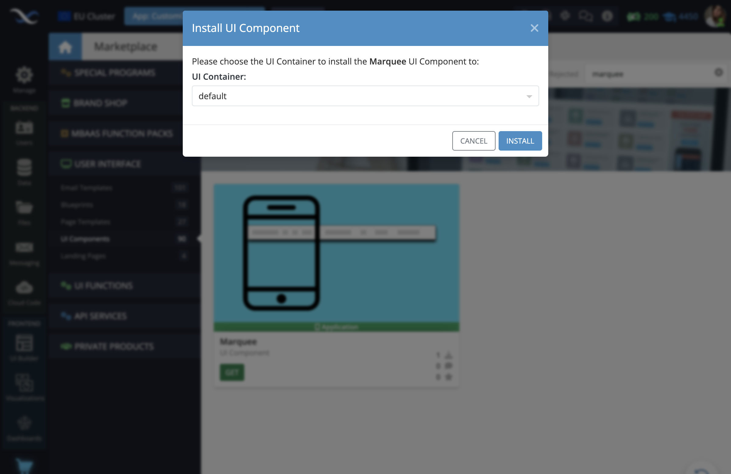 Install the component to the UI Container of your choice