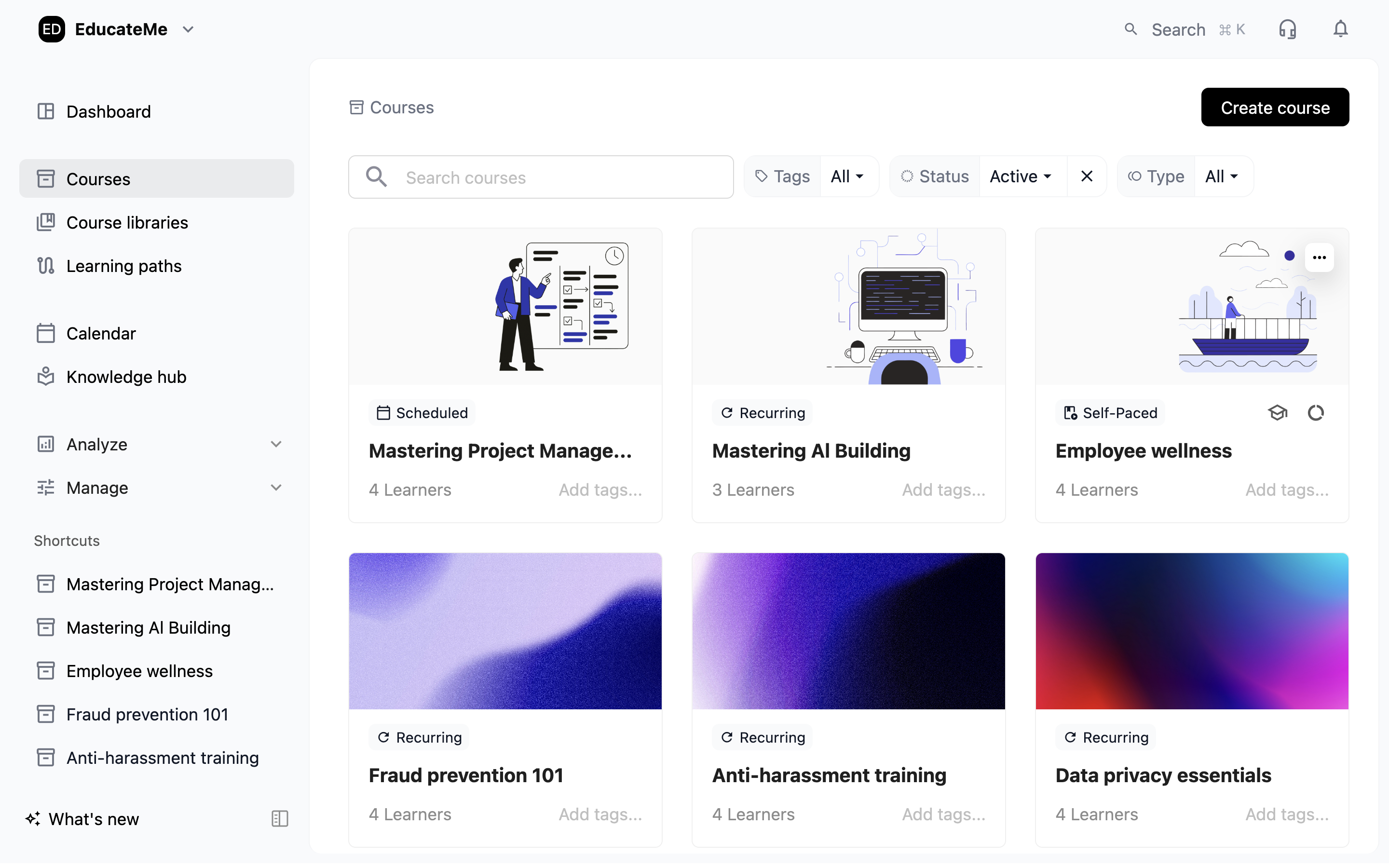 Choose the course you like to see the detailed progress of it!