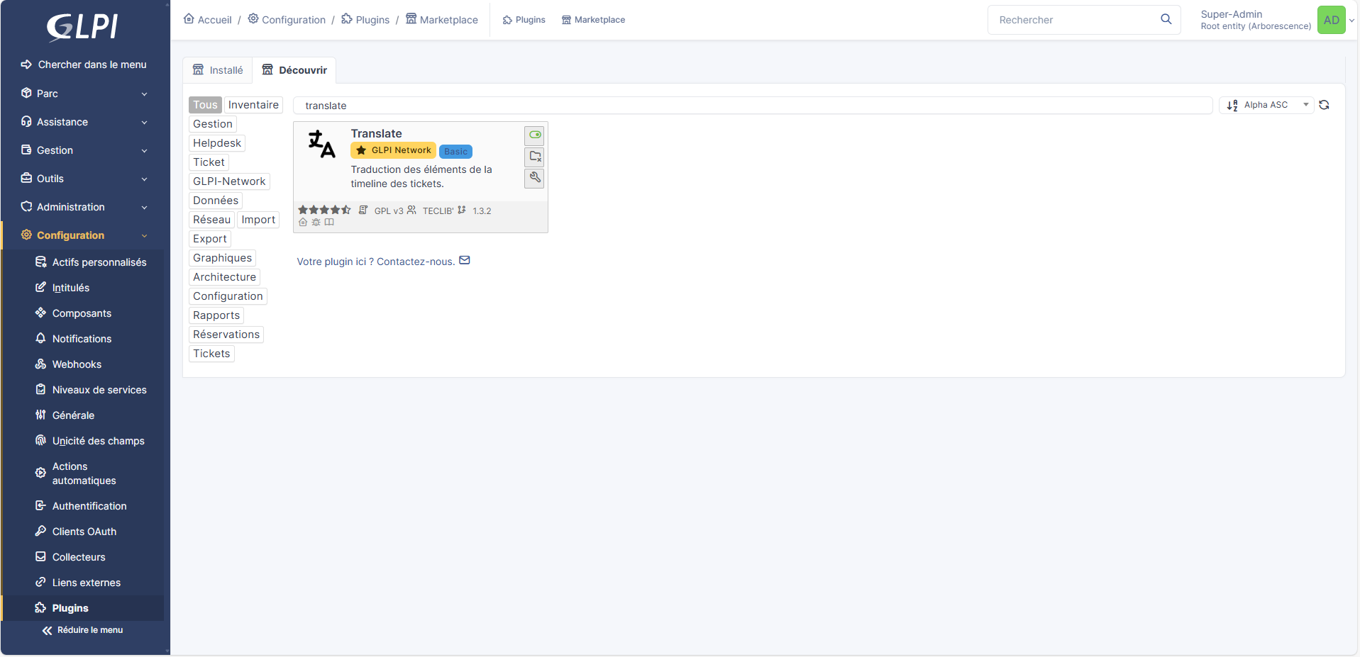 Translate permet de traduire intensément les tickets d'une langue à une autre (avant et après envoi)
- Ce plugin est disponible avec une souscription basic
- un compte Deepl est également nécessaire  