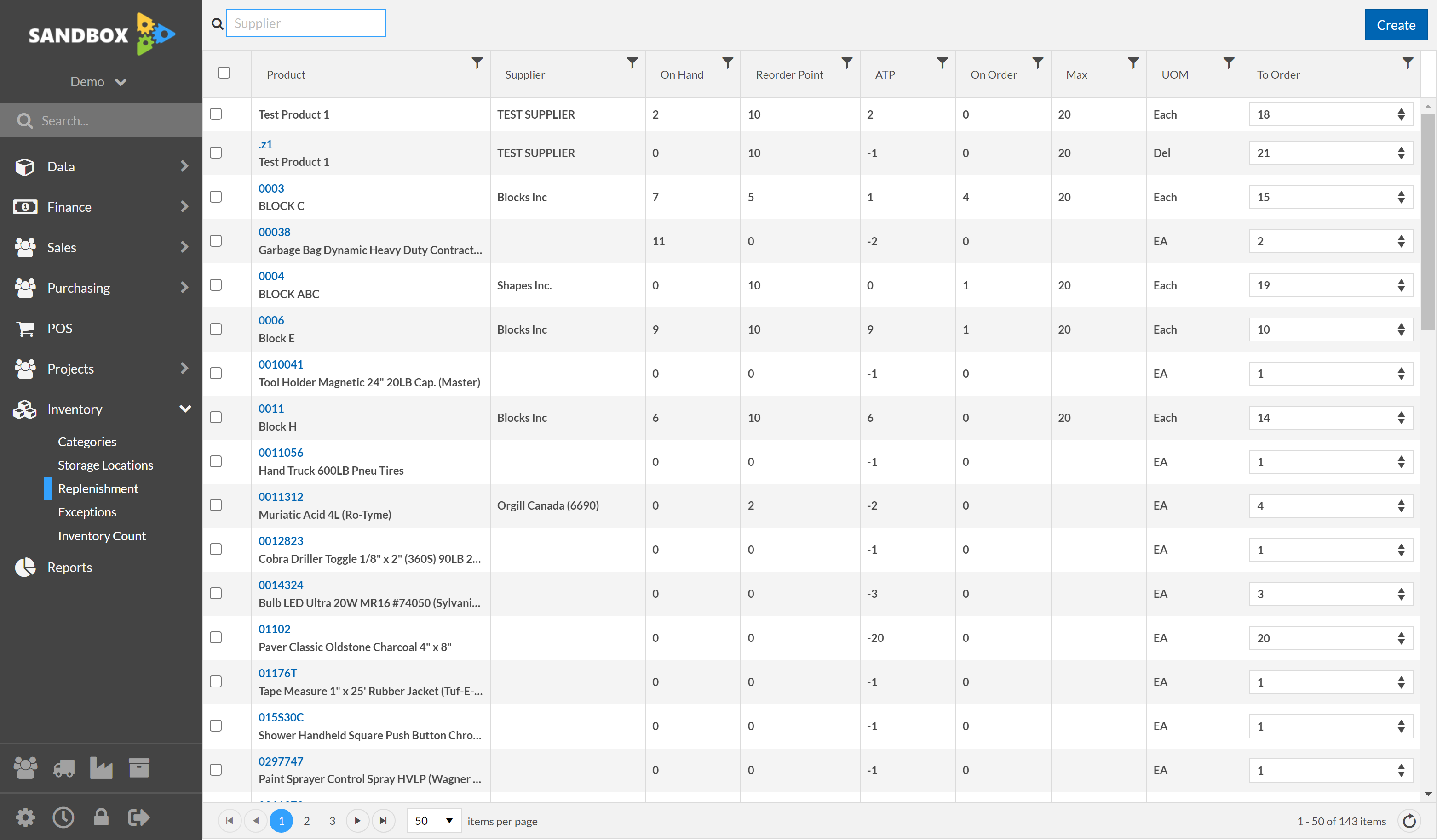 Optional... Add a Supplier to filter product.  Fields can also be filtered and sorted by headers. 