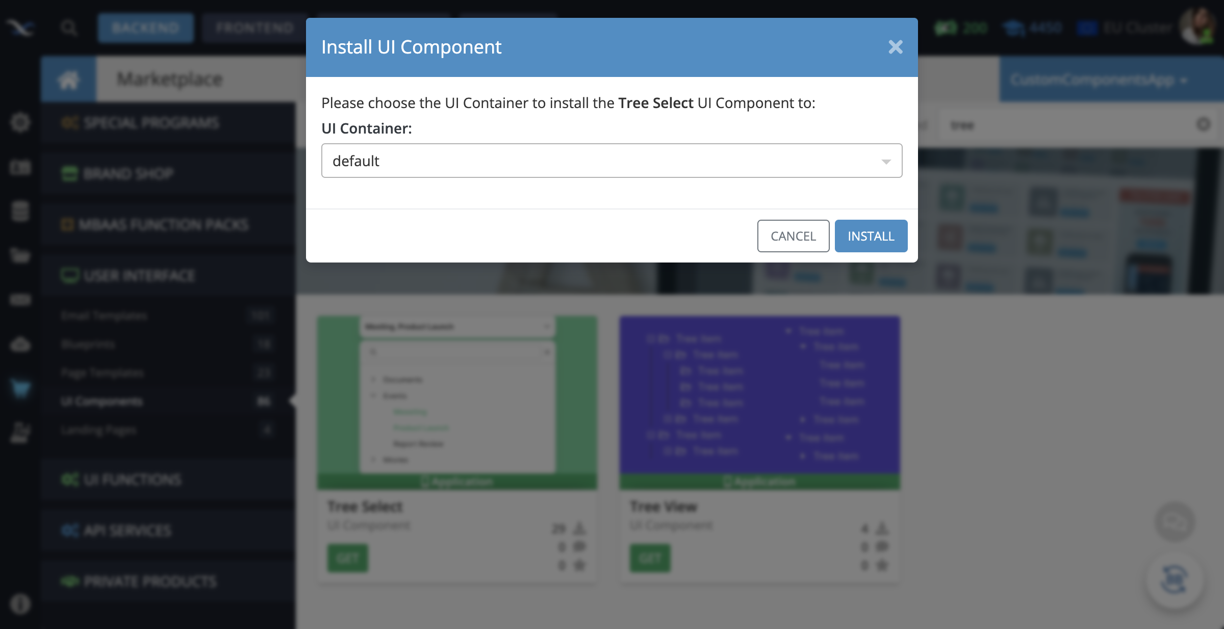 Install the component to the UI Container of your choice