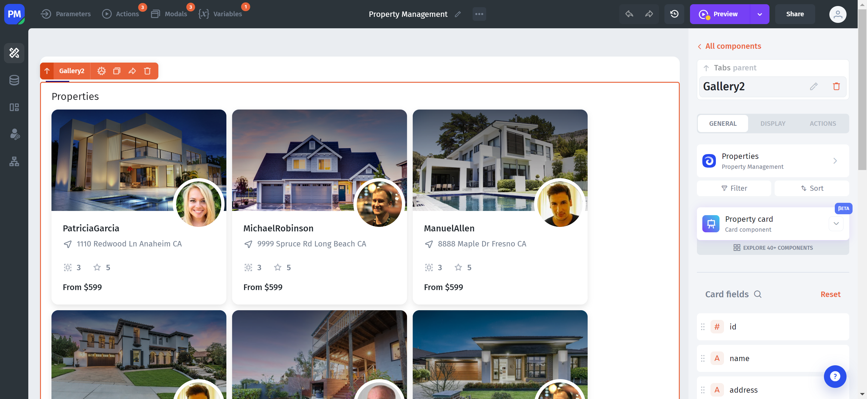 Click on the Property card