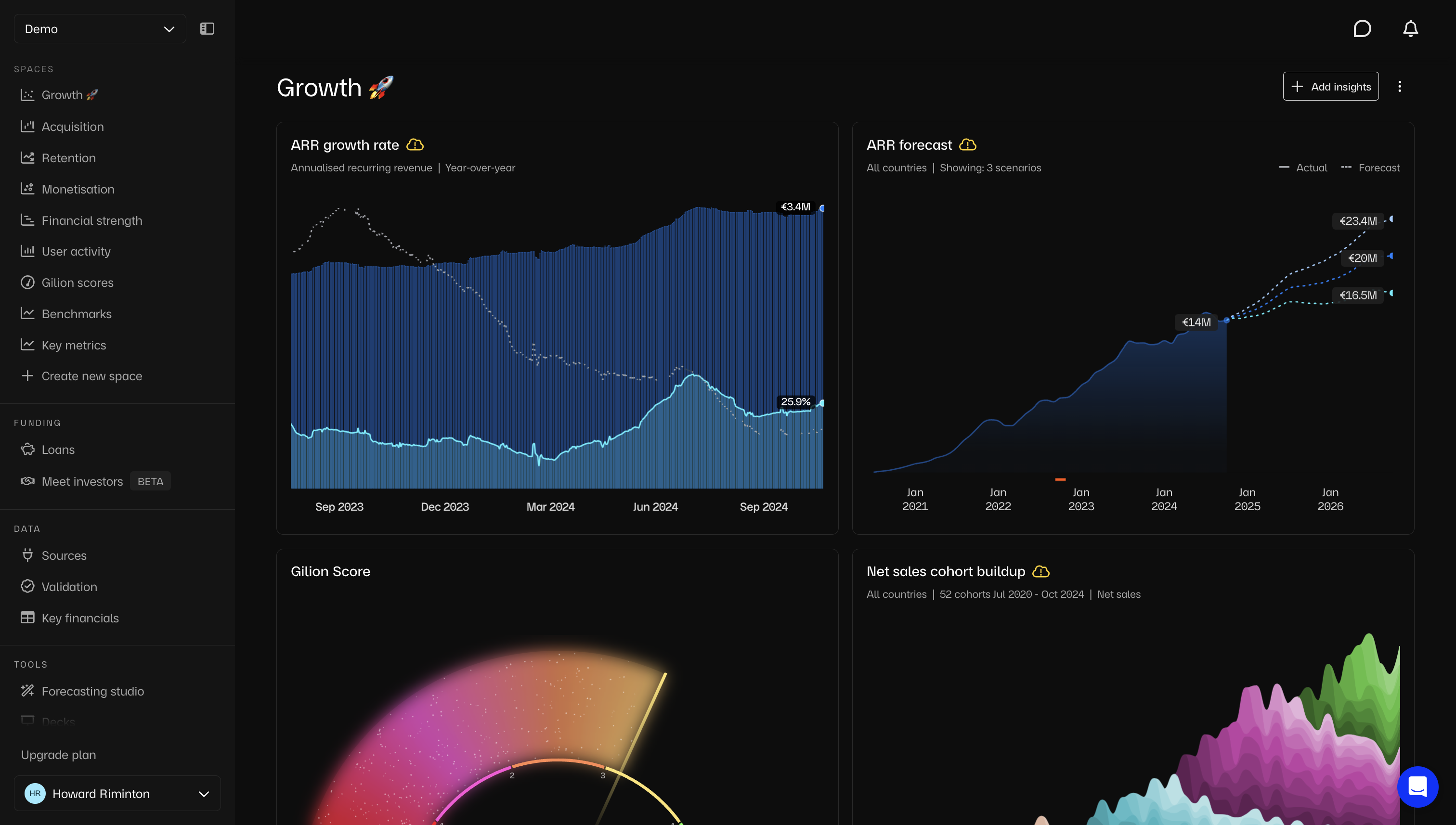 50 + best-in-class growth insights. 

ARR growth rate q, m and daily and then forecasts

The default Spaces are automatically filled with the must-have growth insights to help you grow your business.

Standard metrics down to daily and other powerful metrics like customer retention cohort

And very powerful AI engine 