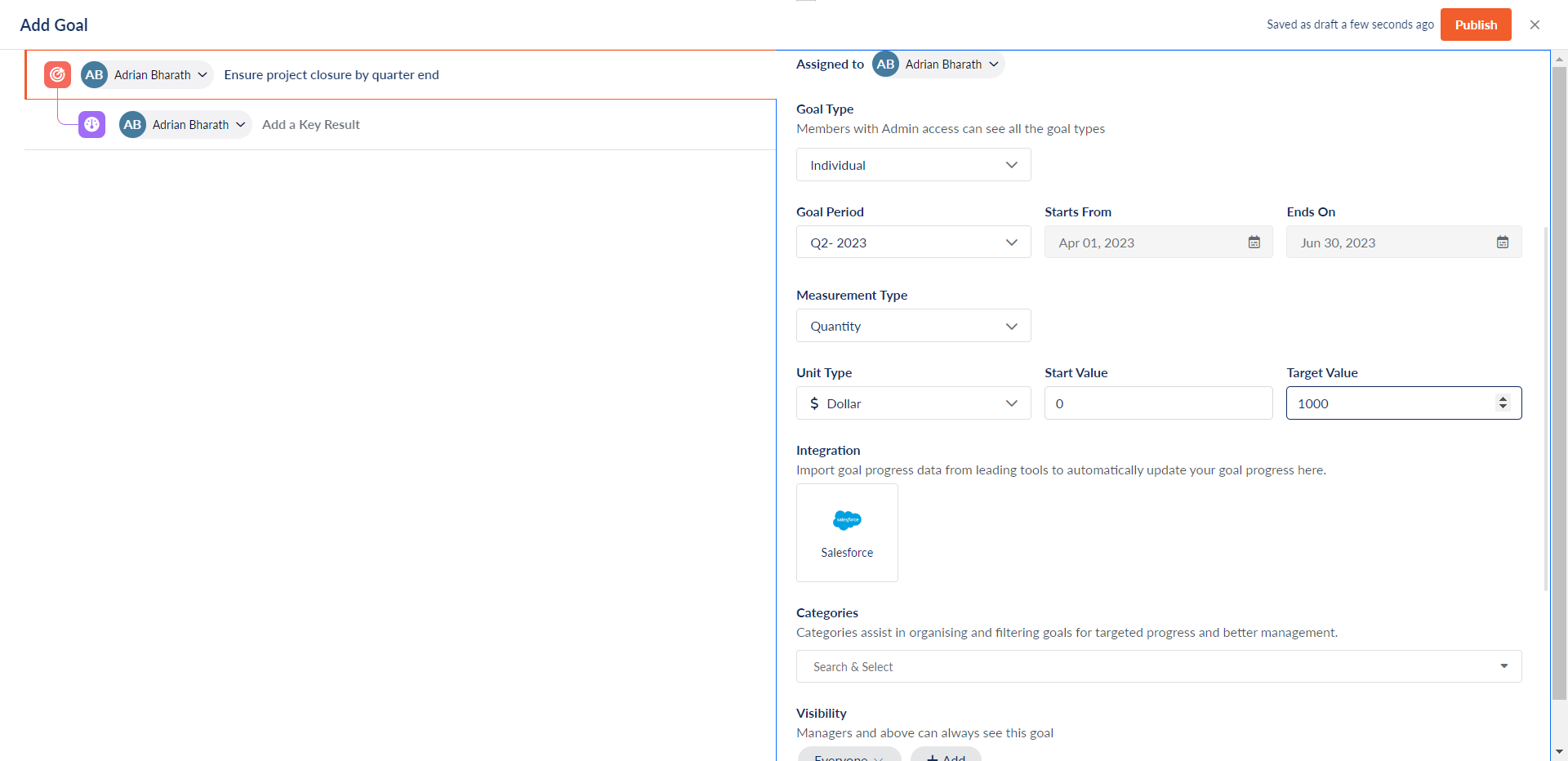 You can select the integrations that are available, and fetch goals from different platforms