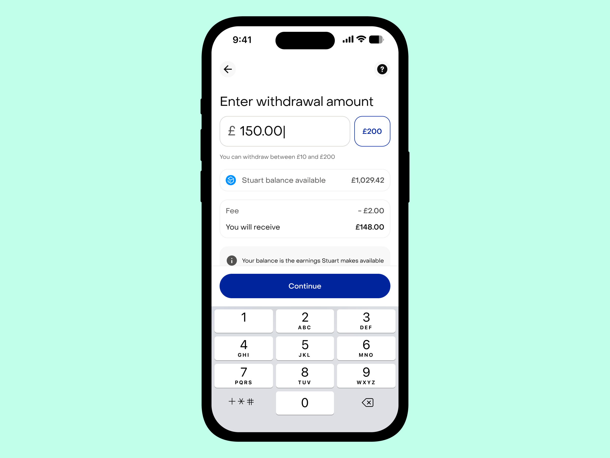 Select the amount you want to withdraw