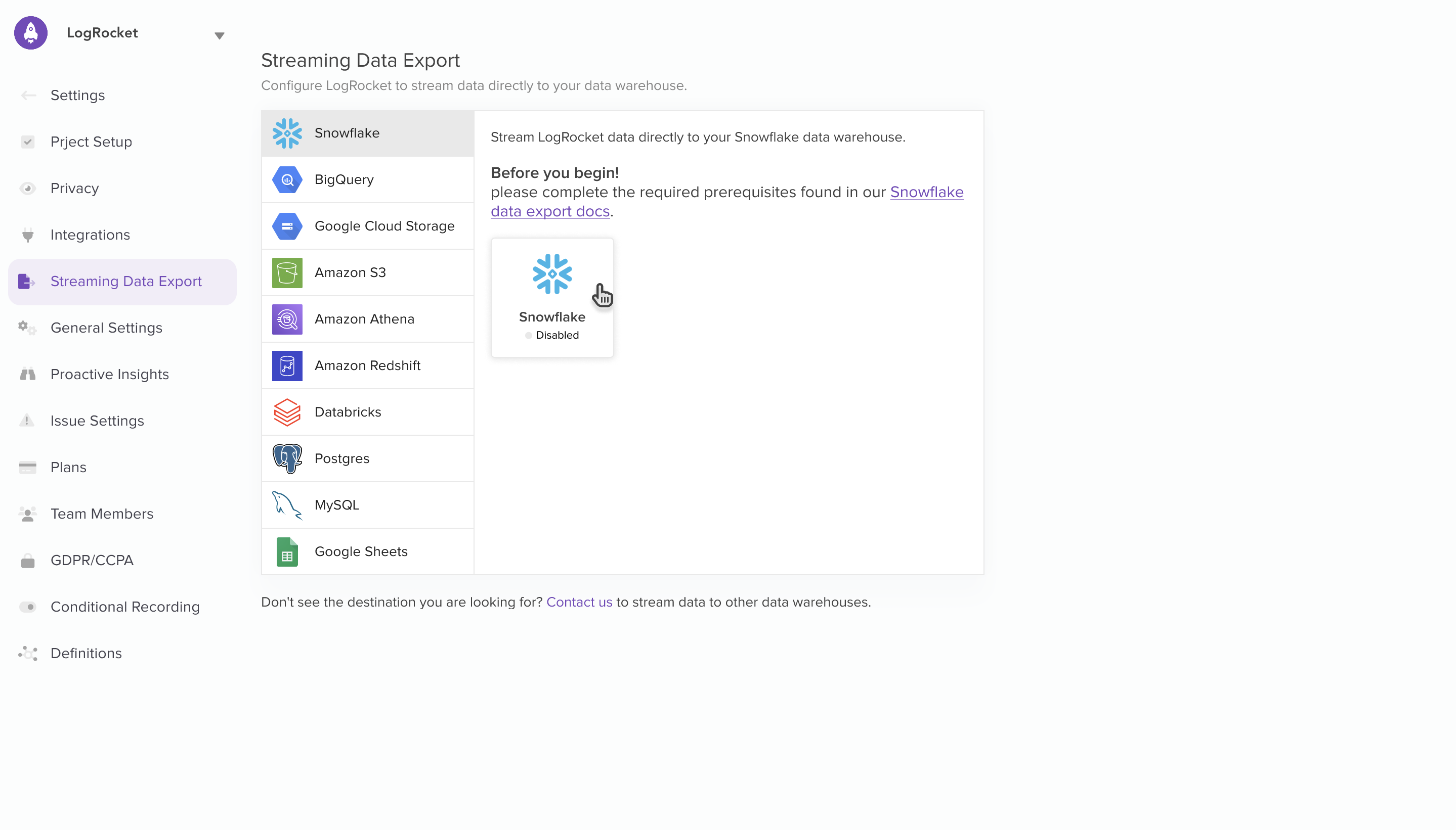 Select the data warehouse of your choice