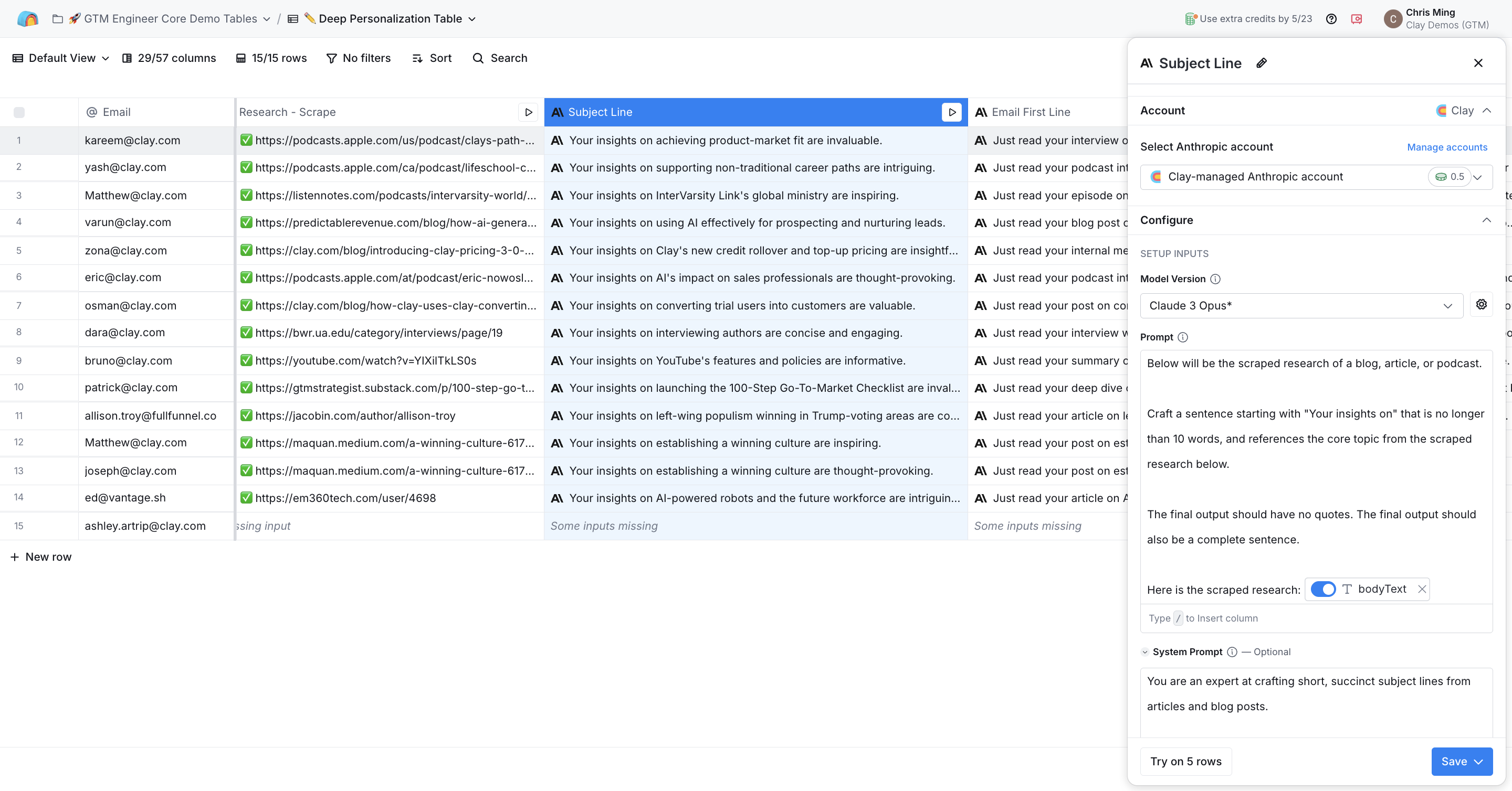 We use the **Use AI** enrichment for these snippets. 

We selected **Anthropic's Claude 3 Opus LLM**.