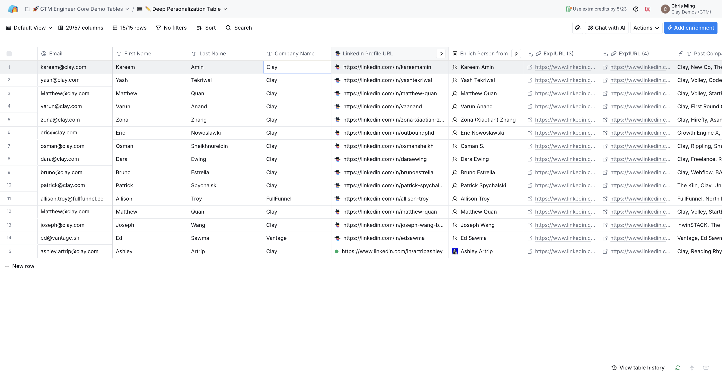<span style="background:rgba(255,255,255,0.2);border-radius:6px;padding:1px 4px;">Getting started:</span>

We'll start this table with an email, first name, last name, and their company name.