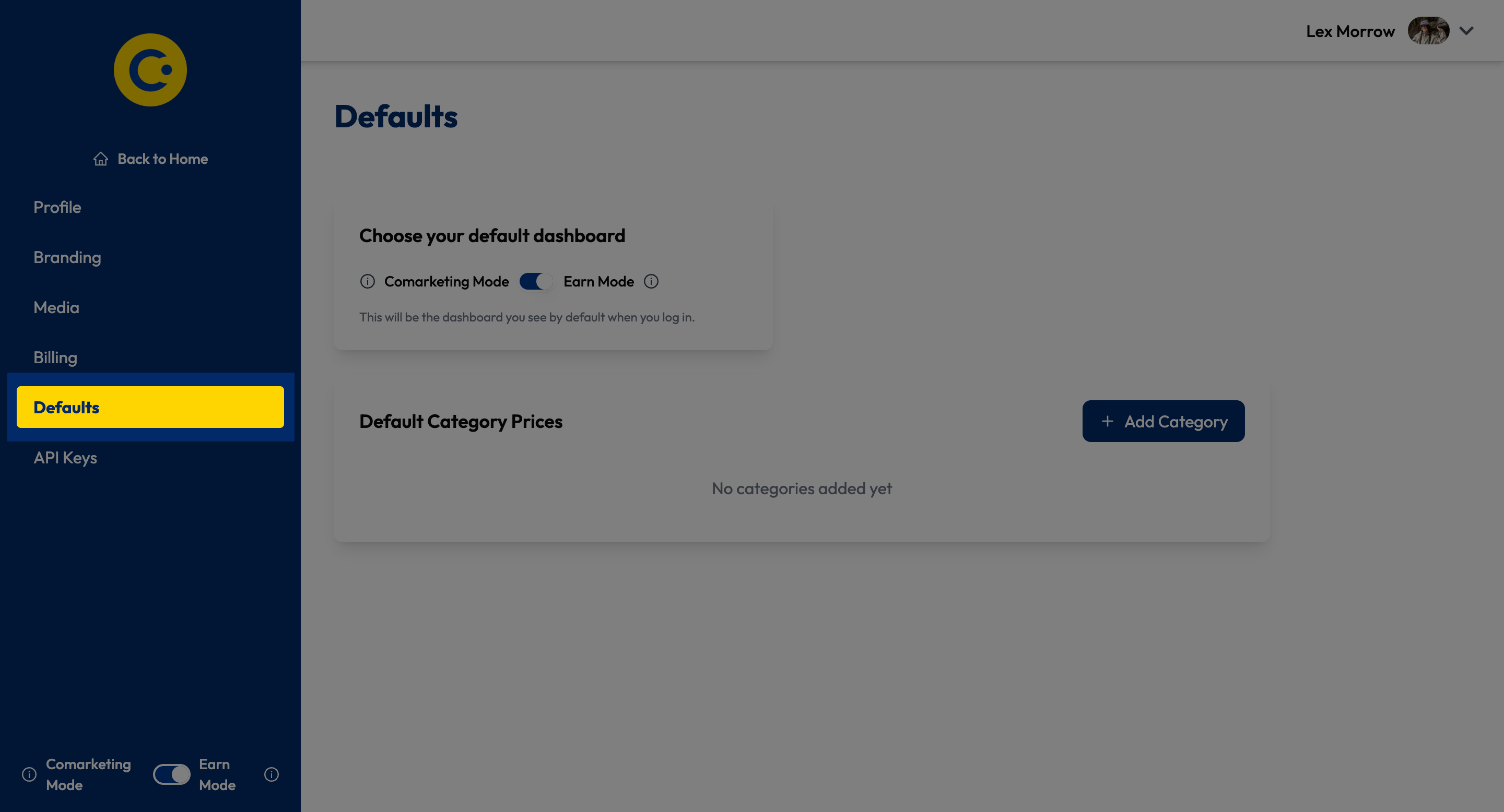 Click **Defaults** to get started.