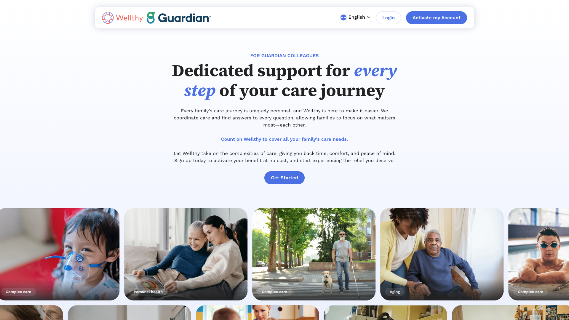 Start on Guardian's dedicated Wellthy landing page, where you can learn more about the tailored care support available to you.