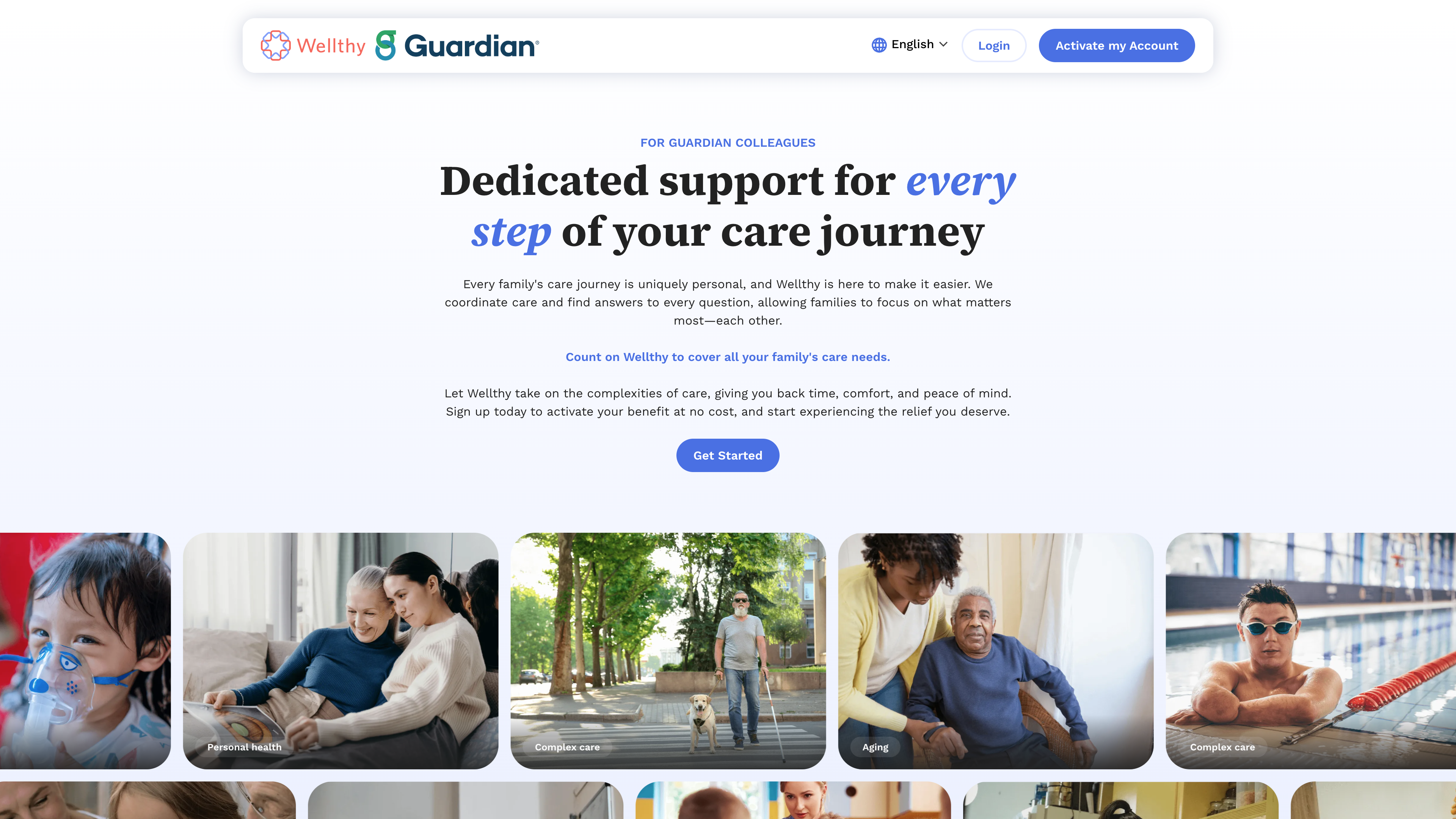 Click Get Started to create an account and activate your benefits.