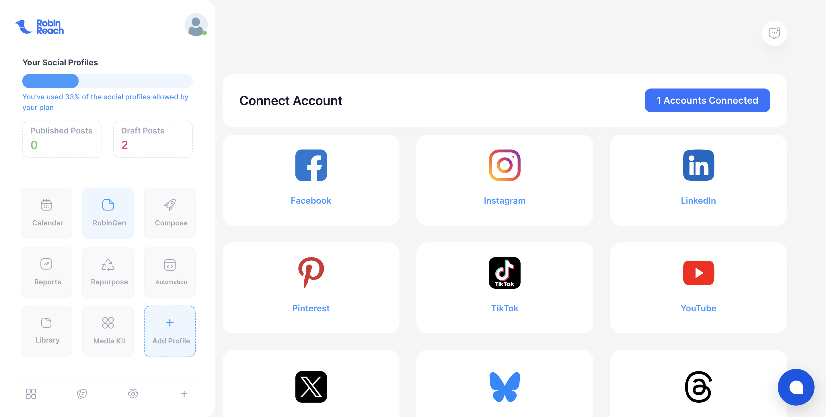 Click "RobinGen" to start creating a post