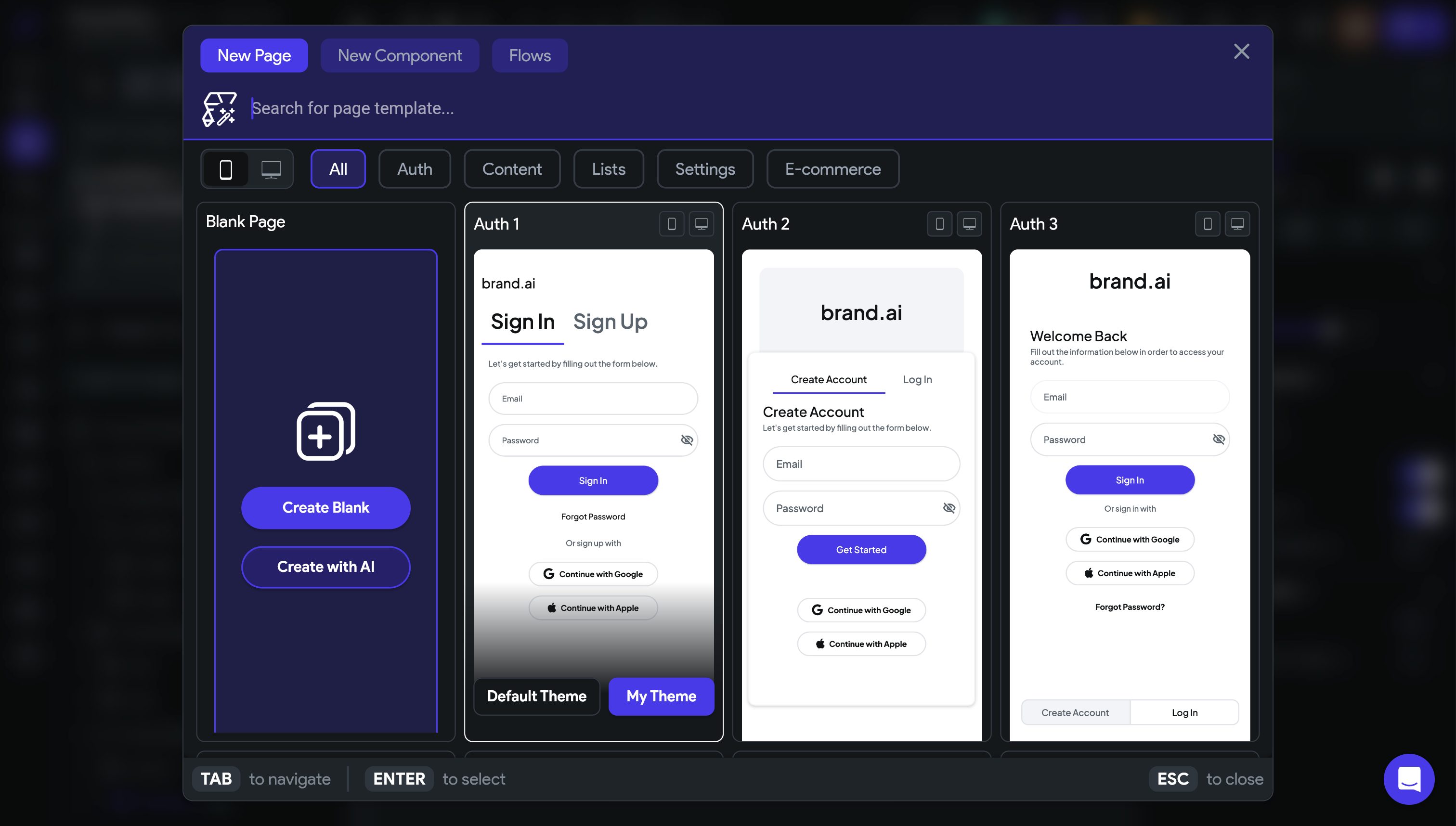 Choose the relevant template category. We choose "Auth" here. 