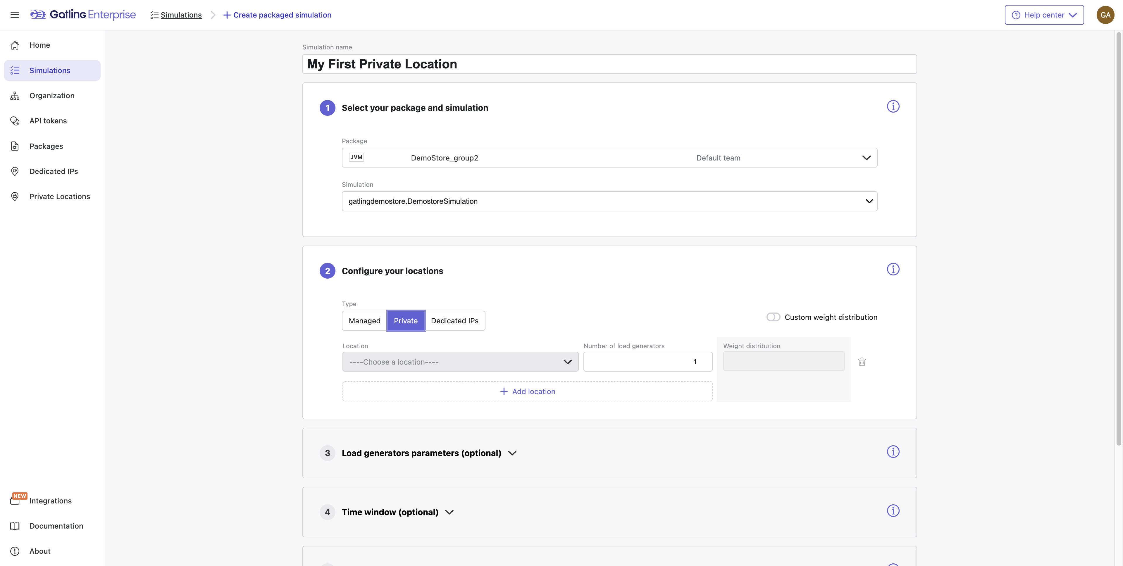 Click to select a location for your load generators.
