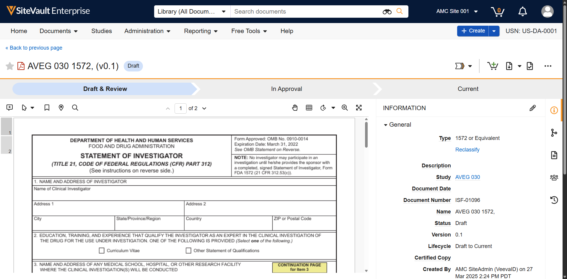 Select the **All Actions Menu** from the **Draft** document you wish to delete.