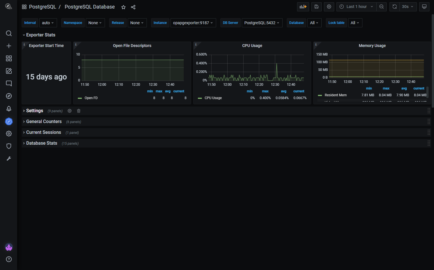 Check the current database settings