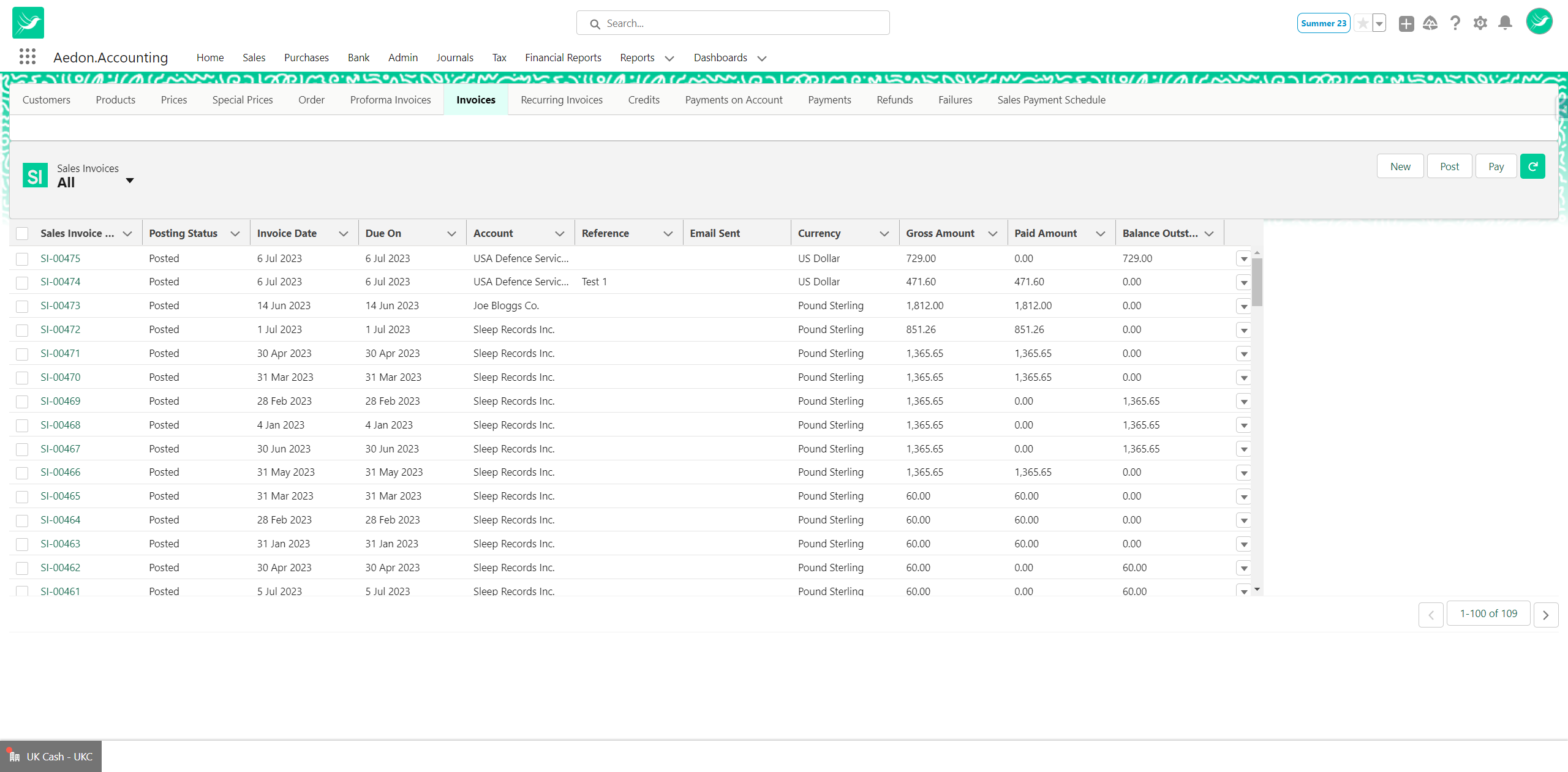 Starting in the Sales Invoices Menu we're going to look at creating a Sales Invoice.