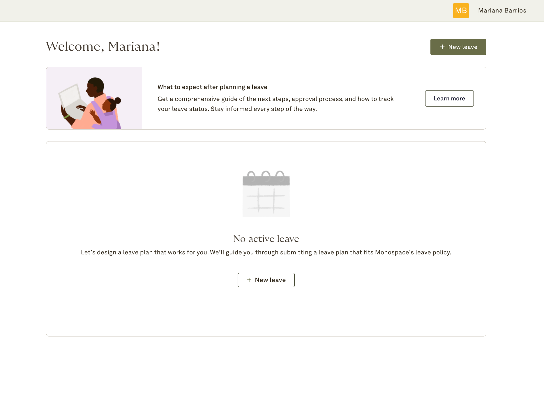 Welcome to the Cocoon Employee Dashboard. Employees can log in at any time to learn about the leave process and explore options. Let's dive in.