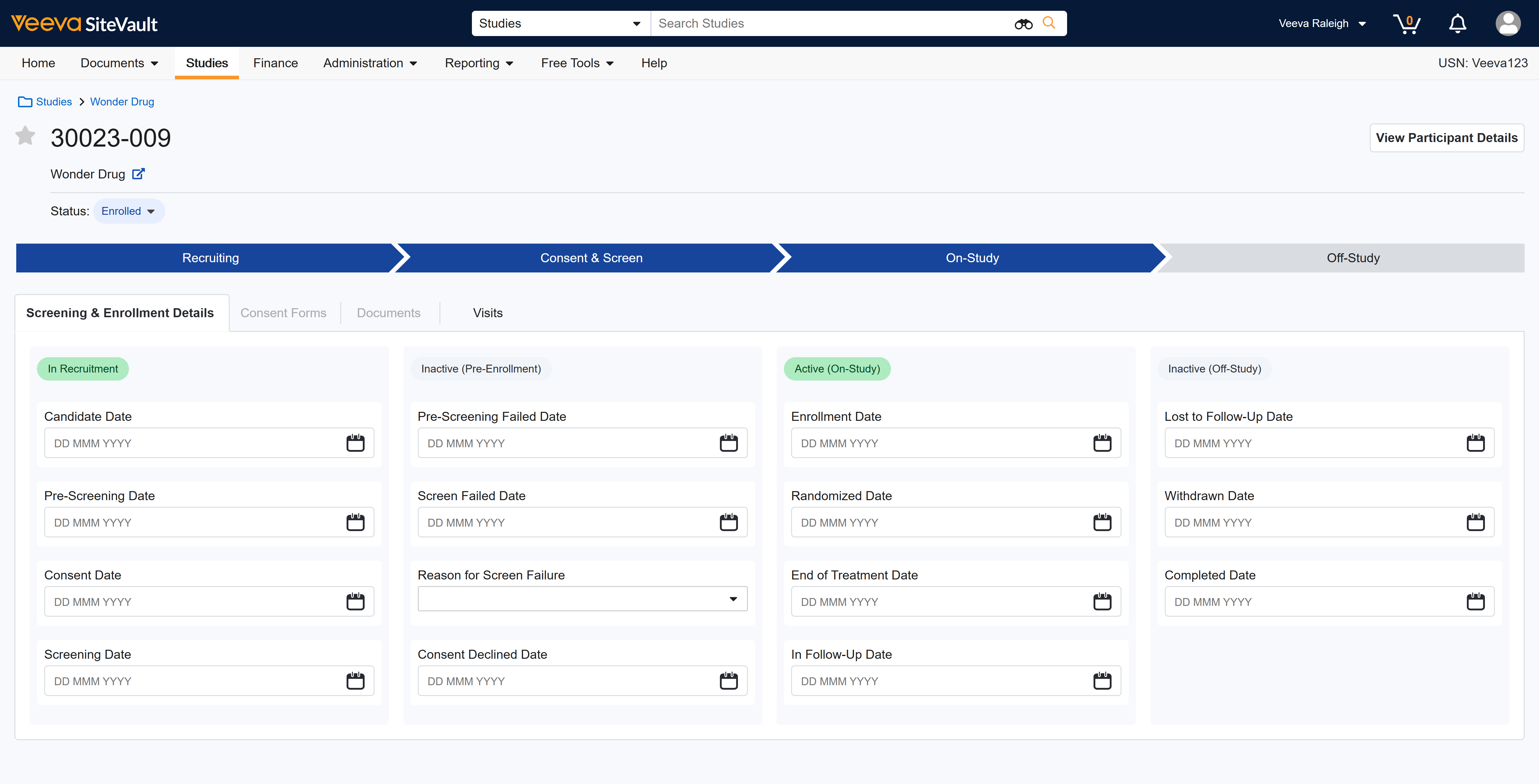 Navigate to the **Visits** tab