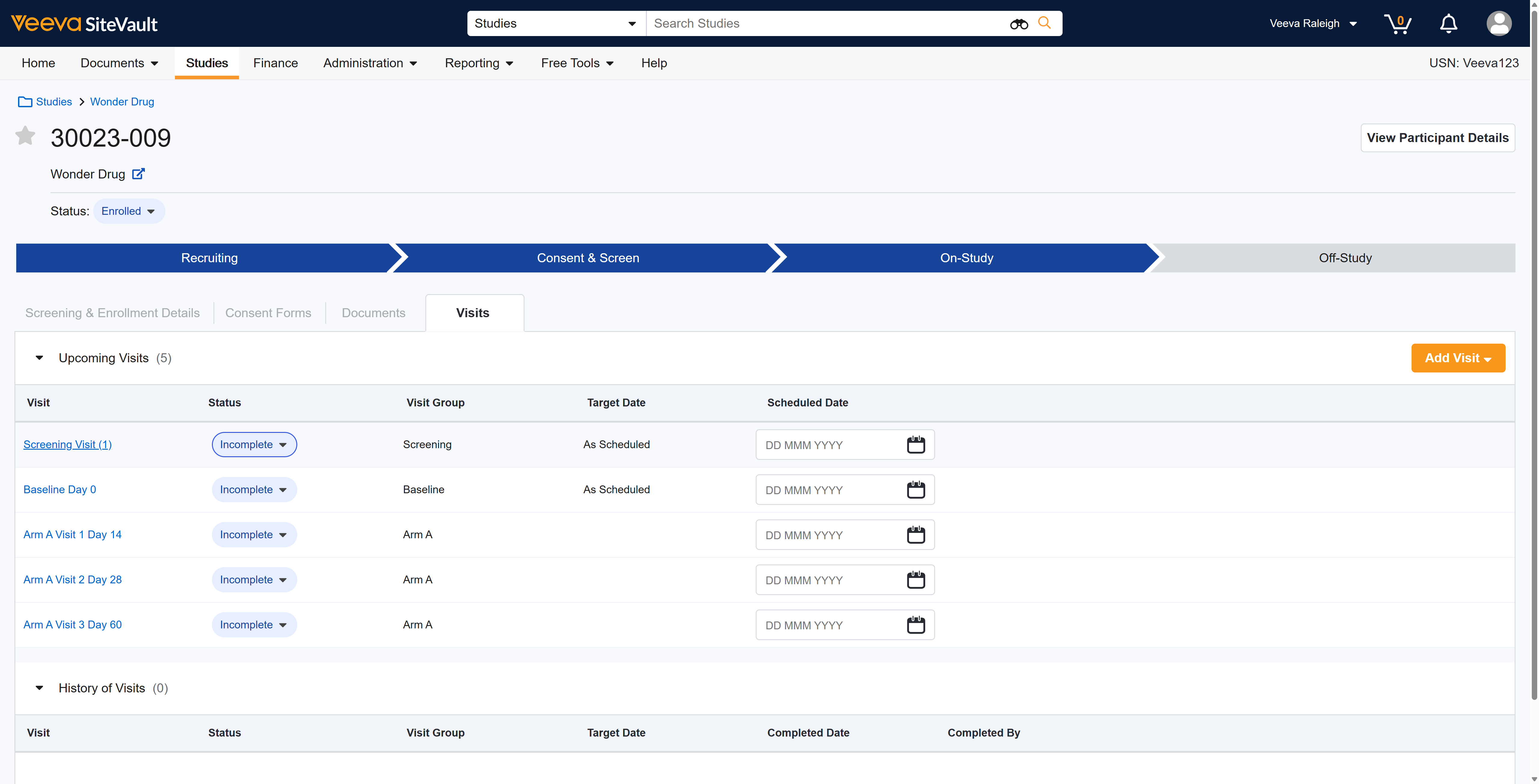 Open the **Visit** if you need to indicate if certain activities were skipped or repeated or if you need to add optional activities for this visit