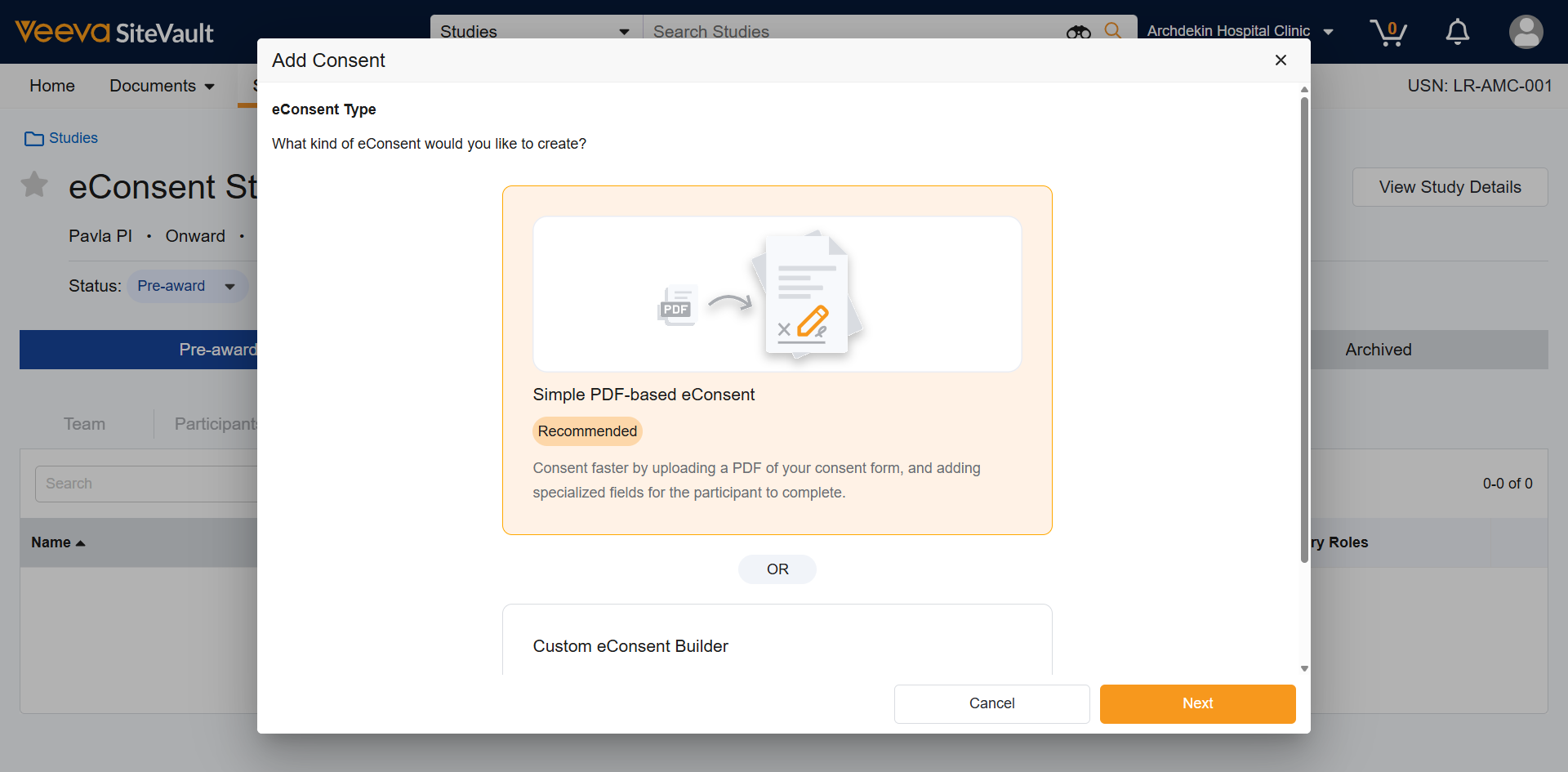 Select the **Simple PDF-based eConsent** option
