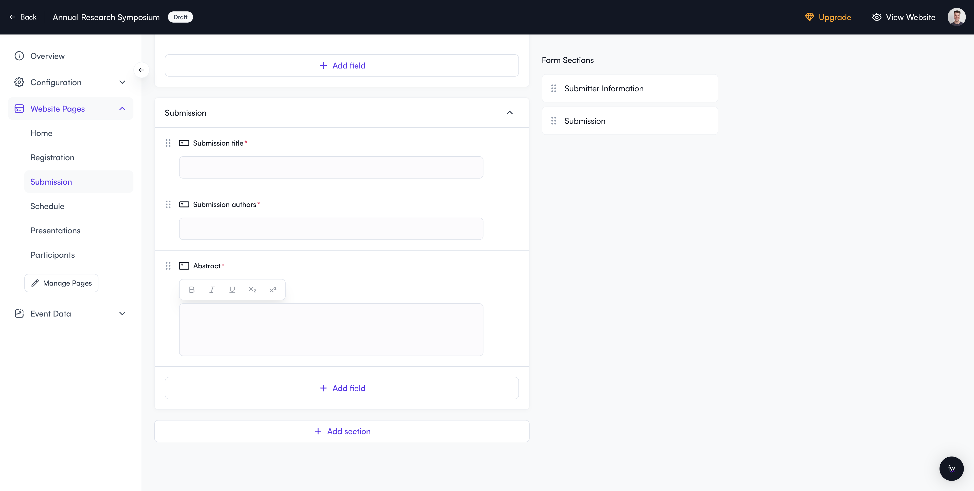 Let’s add a question asking for the presentation type (oral, poster).