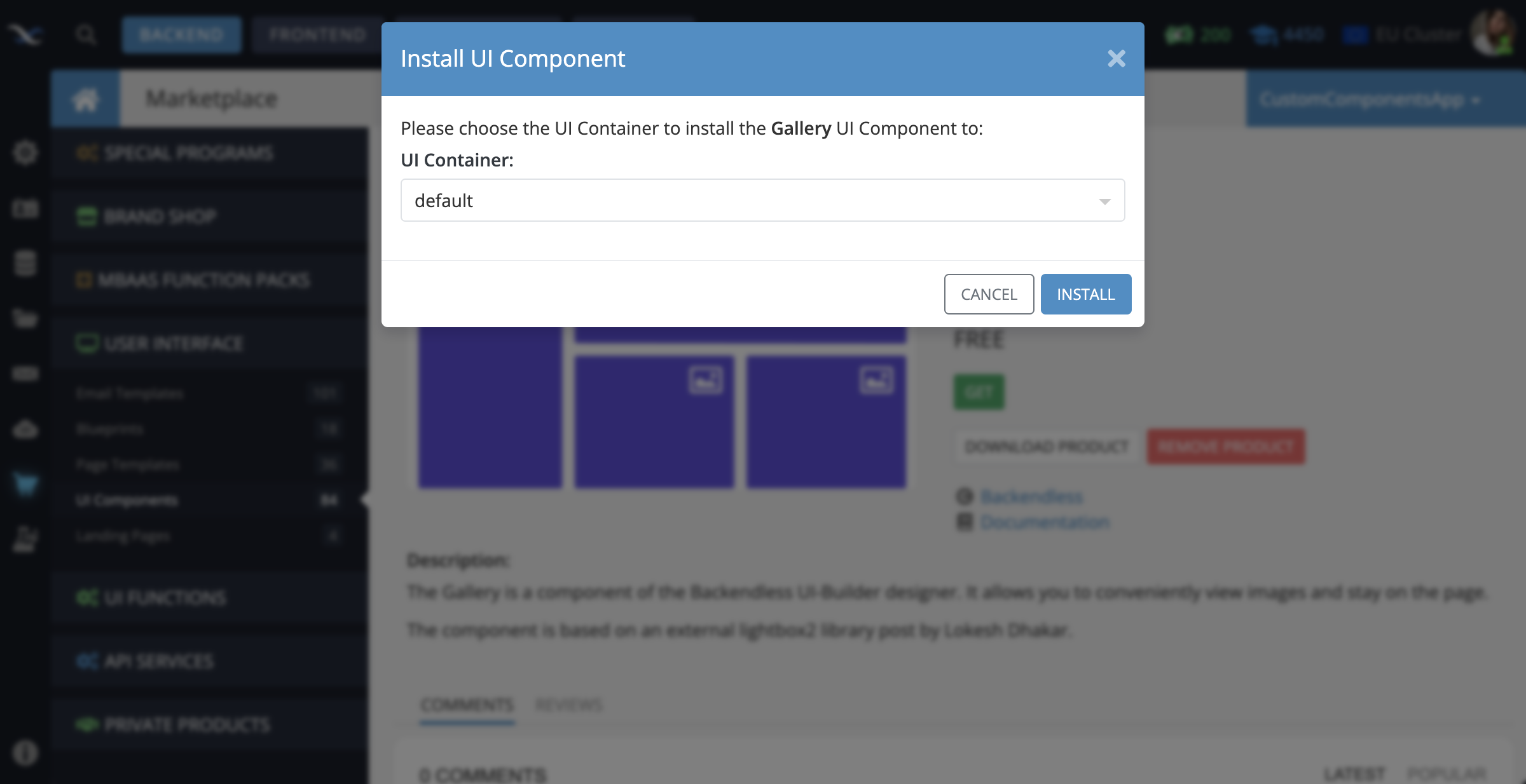 Install the component to the UI Container of your choice