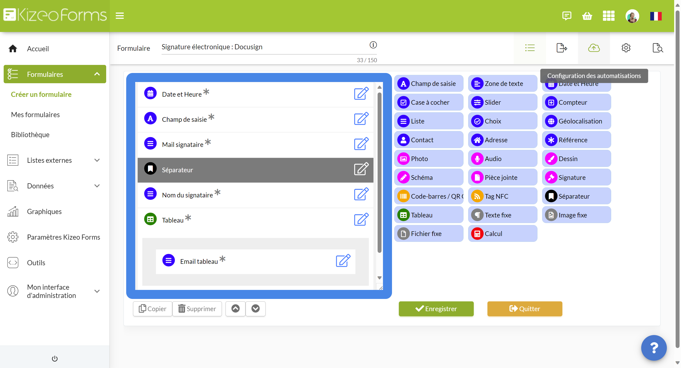 Ouvrez la configuration des automatisations en cliquant ici
