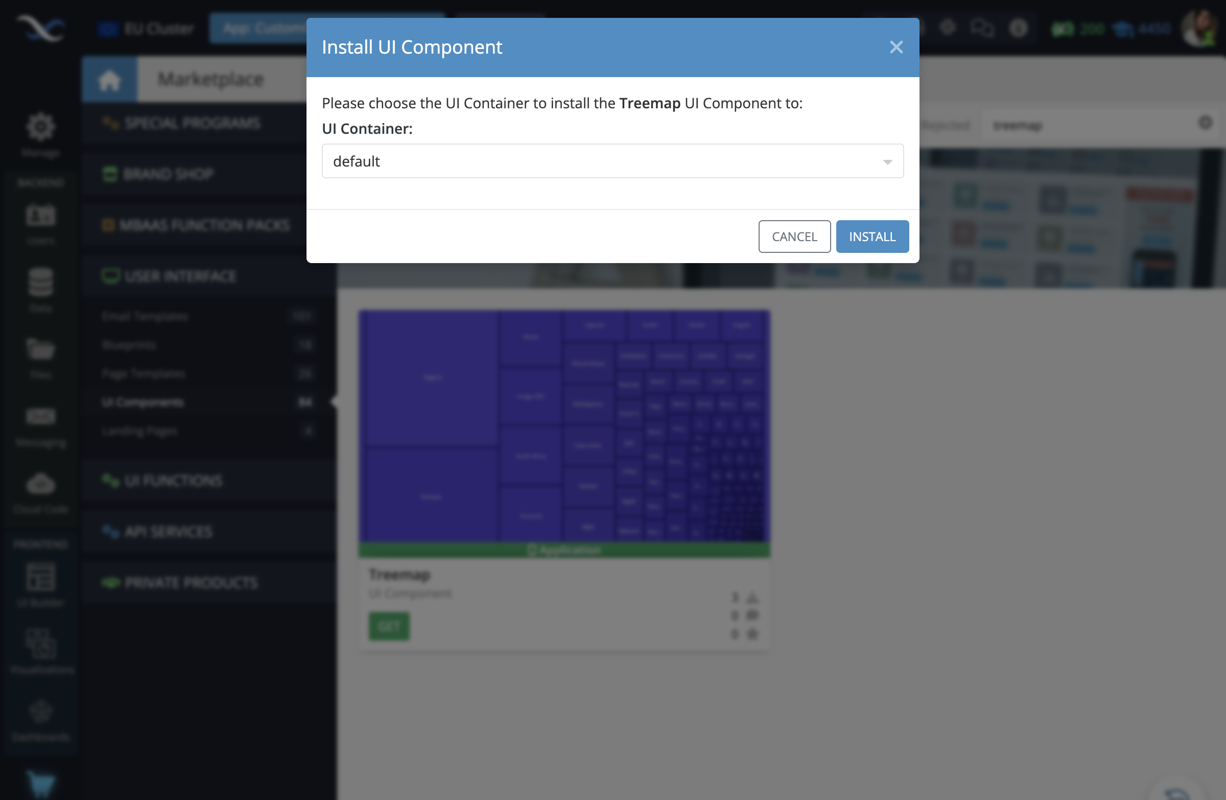 Install the component to the UI Container of your choice