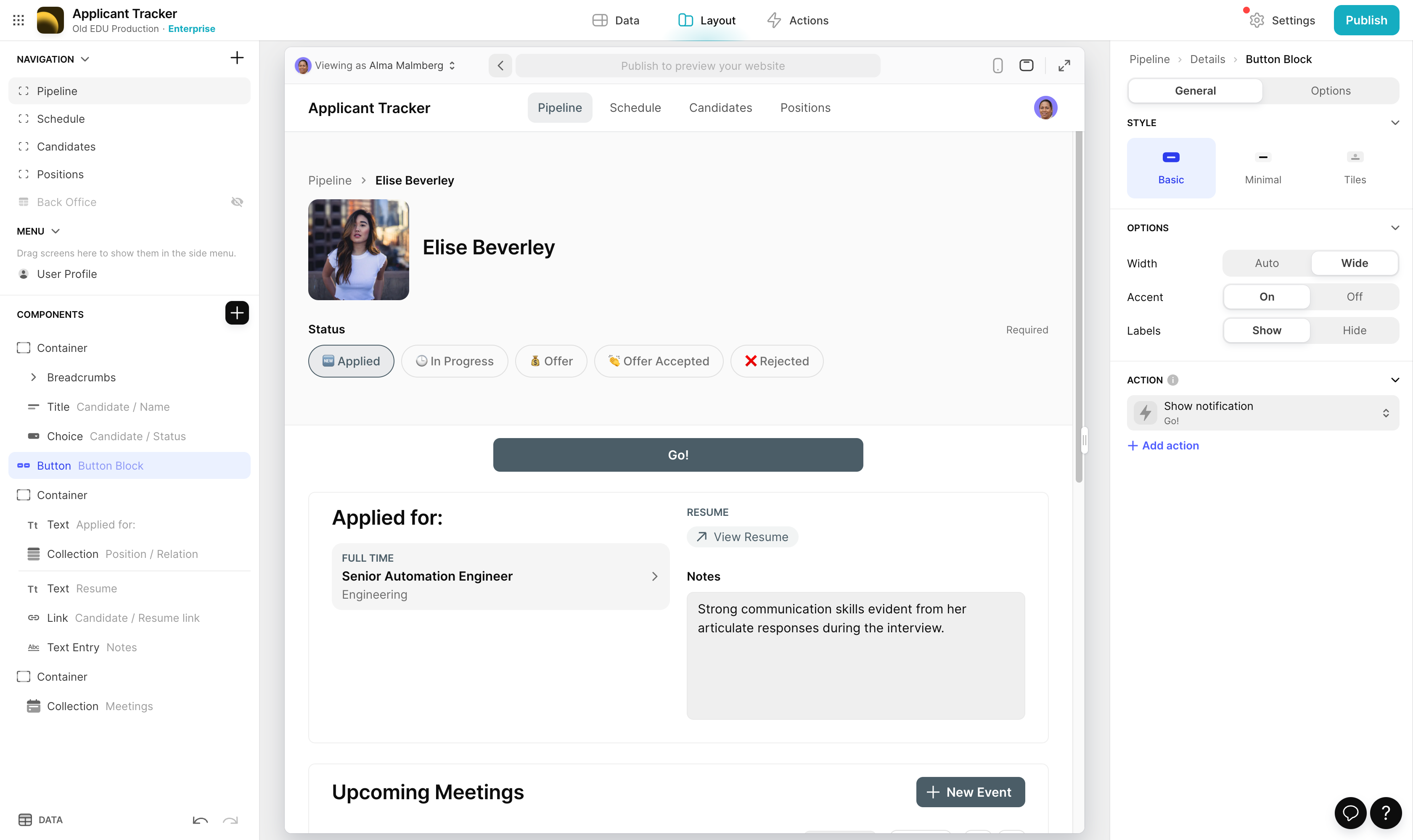 Select to configure the Action.